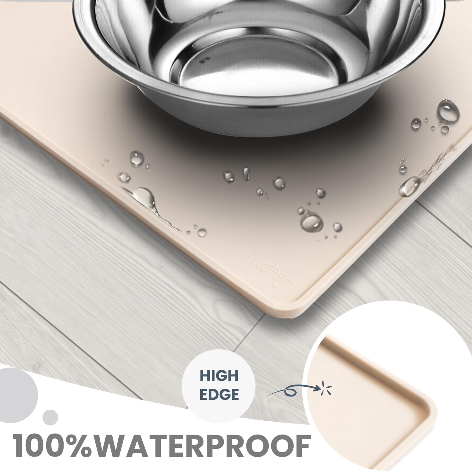 Non-Slip Waterproof Pet Feeding Mat, 20x12 Inch - Silicone Dog & Cat Food Mat with Raised Edge to Stop Food Spills and Water Spills - Dishwasher Safe, Easy Clean