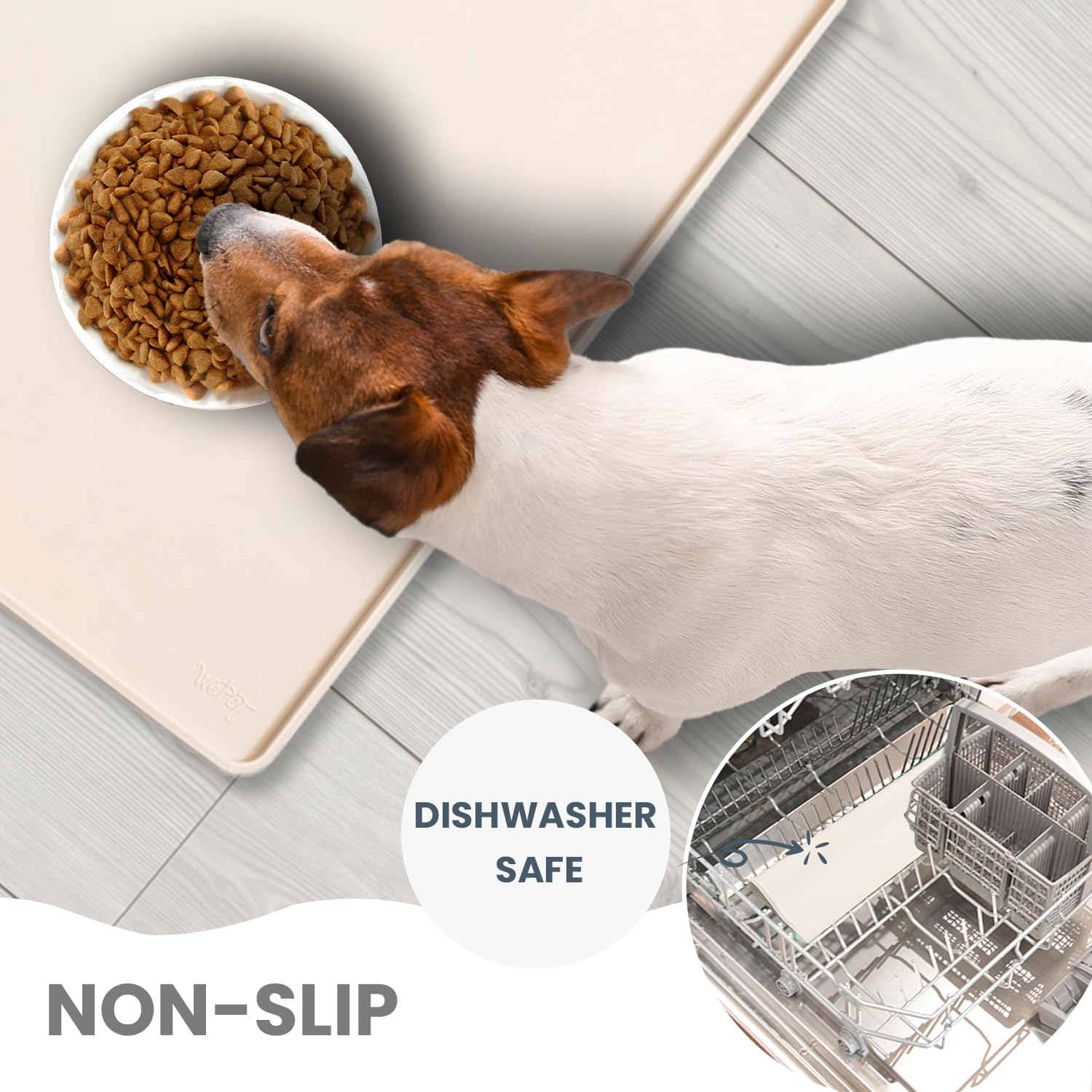 Non-Slip Waterproof Pet Feeding Mat, 20x12 Inch - Silicone Dog & Cat Food Mat with Raised Edge to Stop Food Spills and Water Spills - Dishwasher Safe, Easy Clean