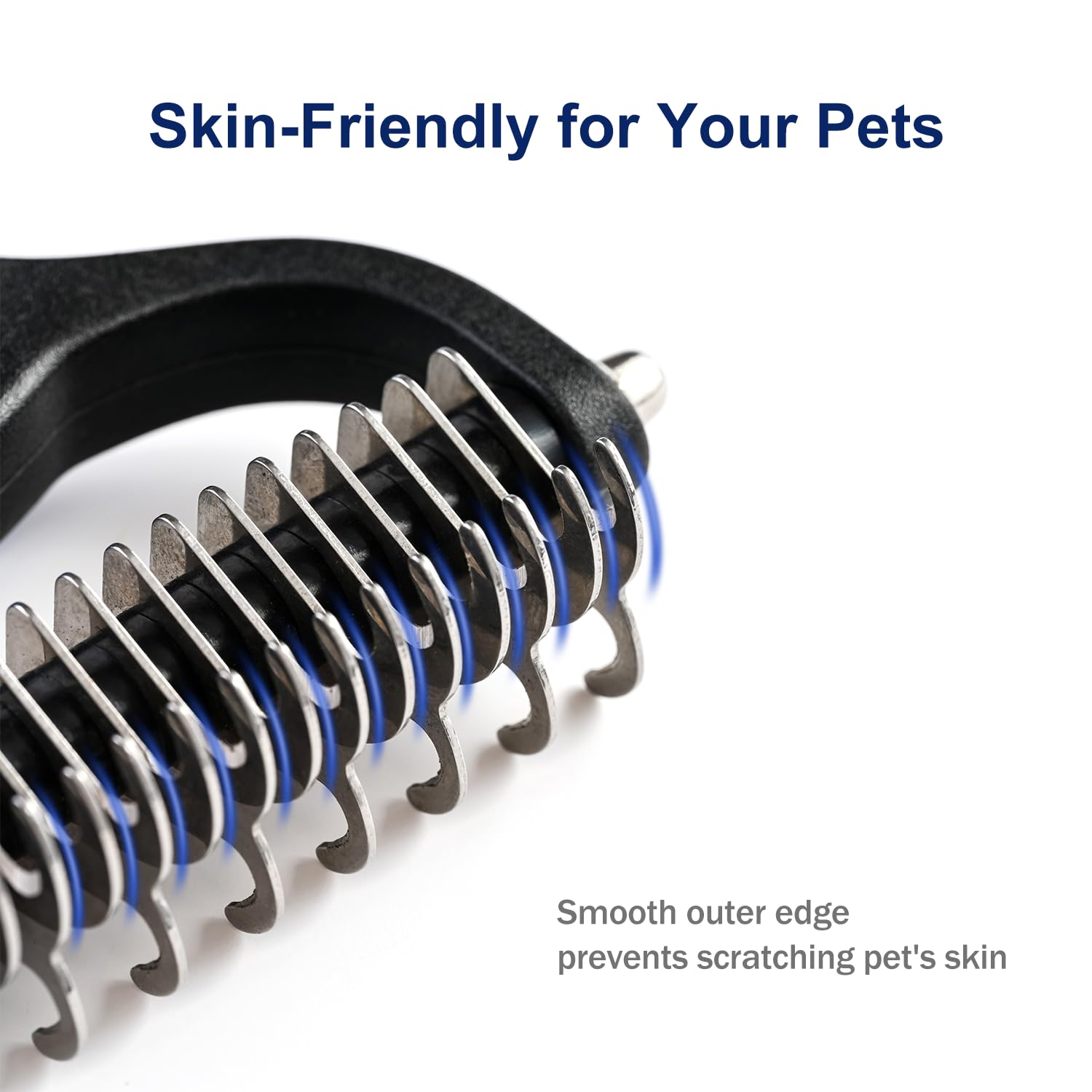 Grooming Rake for Dogs & Cats, Double-Sided Deshedding Brh, Extra-Wide Dematting Tool, Slicker Comb for Undercoat & Loose Hair Removal, Reduces Shedding by 95%, Blue, Small
