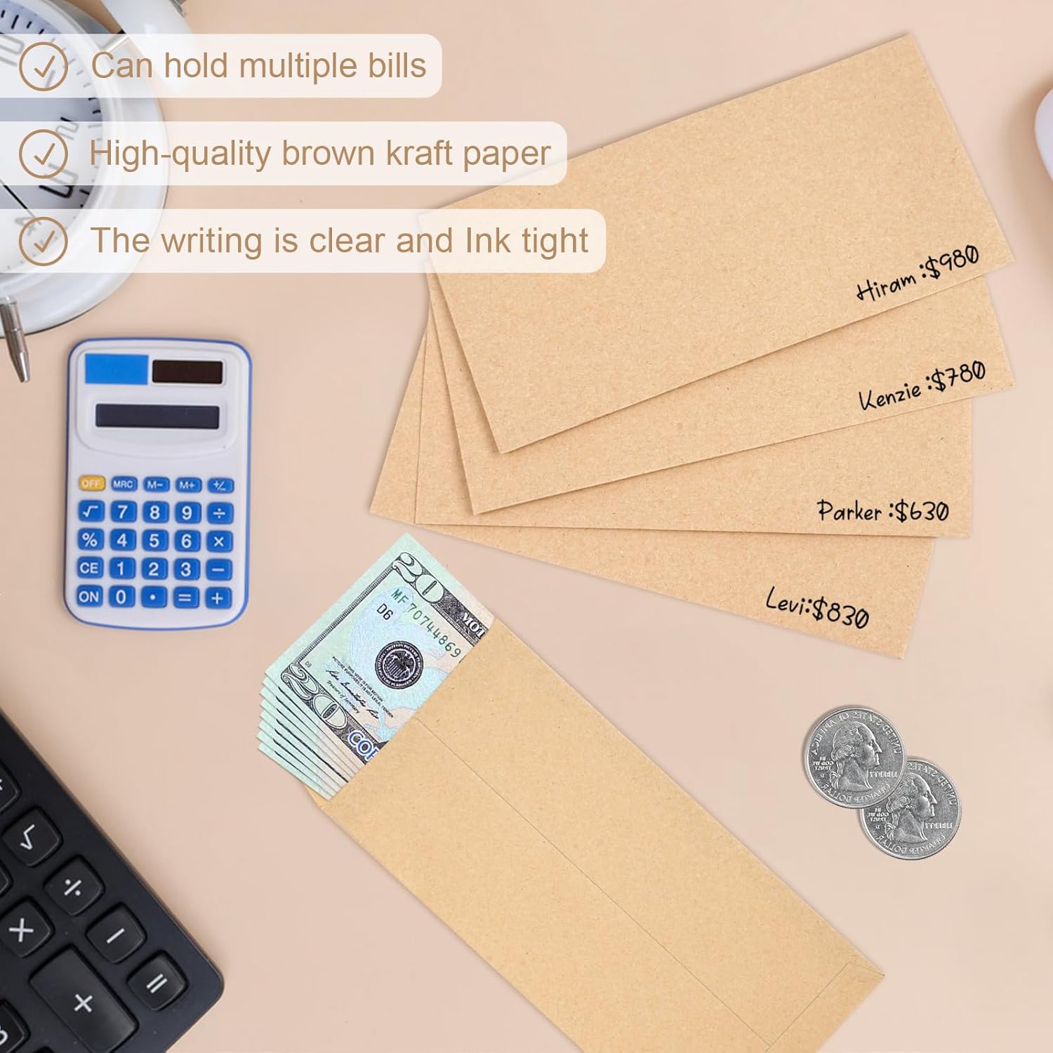 120 PCS Money Envelopes for Cash Kraft Paper, 6.5”x3.2” Small Cash Envelopes for Self-Adhesive, Money Saving Challenge Coin Envelopes for Coin, Check, Budget, Small Item Organizer
