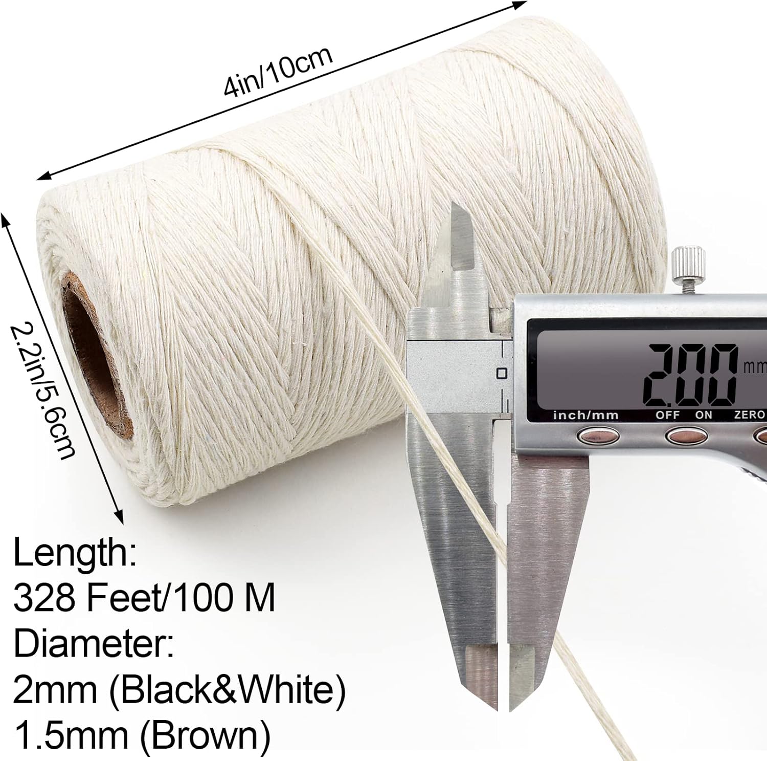 984 Ft Twine String, Natural Jute Twine, 2mm White Cotton Rope, 10ply Black Cotton for Crafts, Art, Gardening Plants, Gift Wrapping, Decoration, Packing String Bulk 3 Rolls
