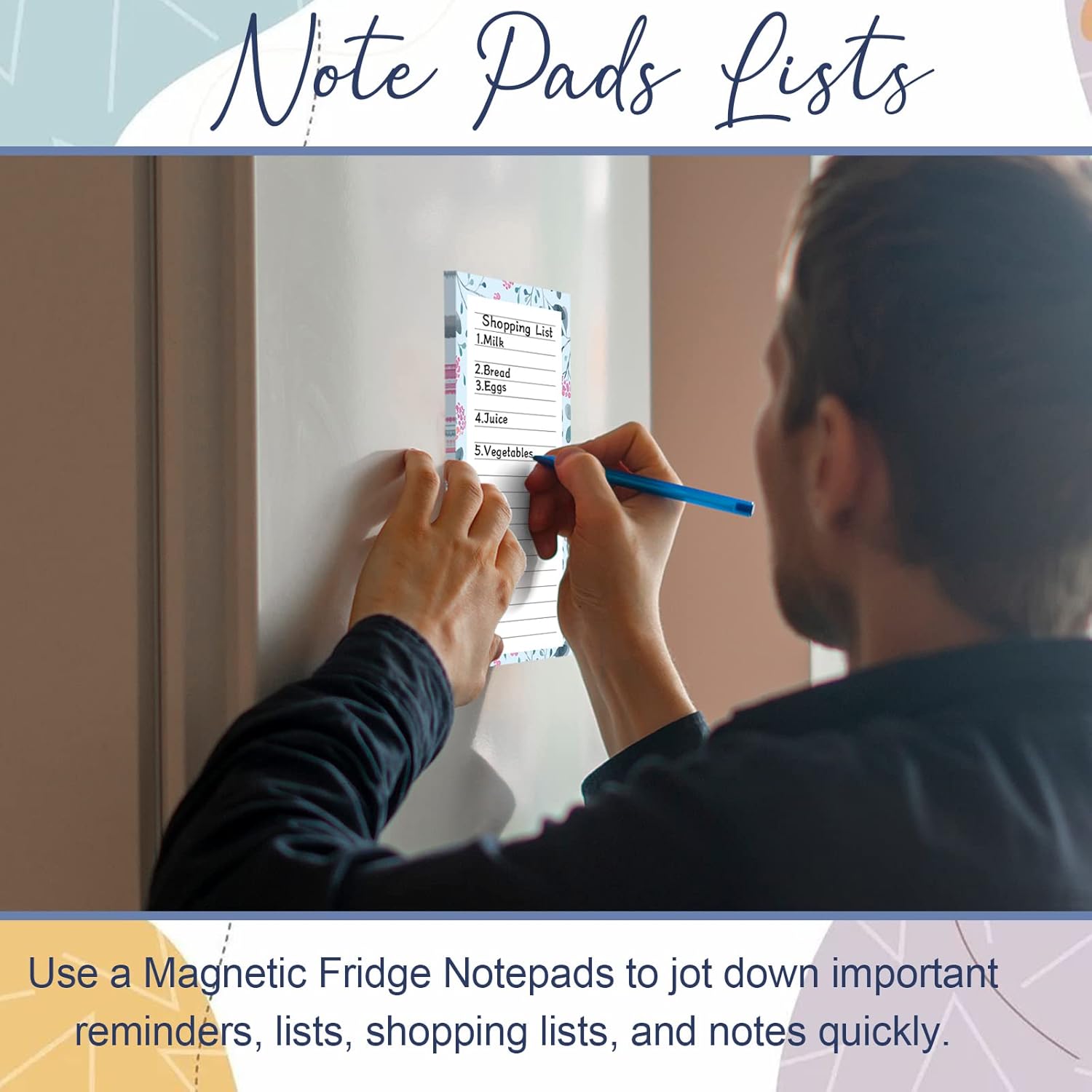 Magnetic Notepads for Refrigerator - Flower Design, 50 Sheets Per Pad, 4 Pack Memo Pads for Grocery Lists and To-Dos