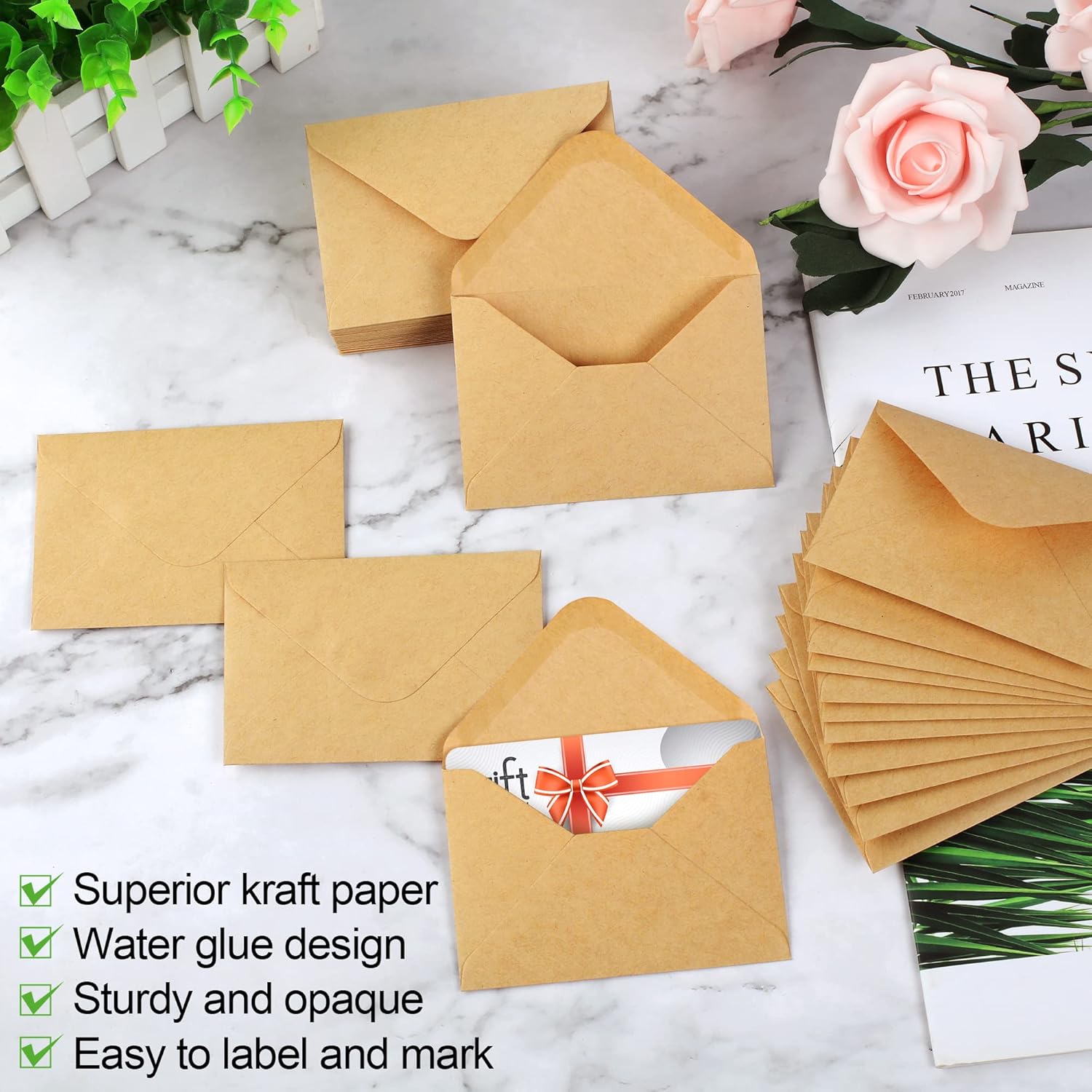 150 Pack Gift Card Envelopes, 4" x 2.75" Mini Envelopes, Brown Kraft Biness Card Envelopes, Small Envelopes for Holidays, Weddings, Baby Showers, Birthdays Banquets