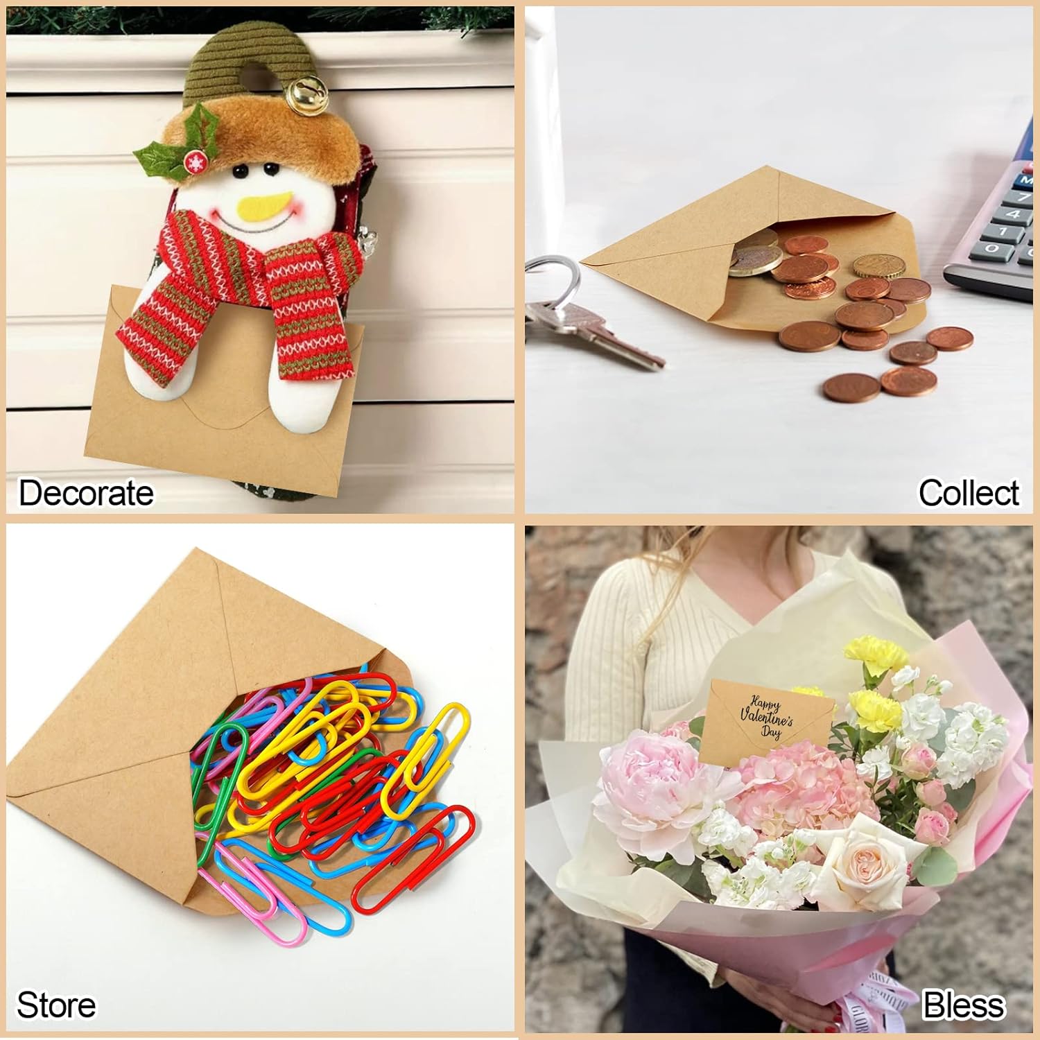 150 Pack Gift Card Envelopes, 4" x 2.75" Mini Envelopes, Brown Kraft Biness Card Envelopes, Small Envelopes for Holidays, Weddings, Baby Showers, Birthdays Banquets