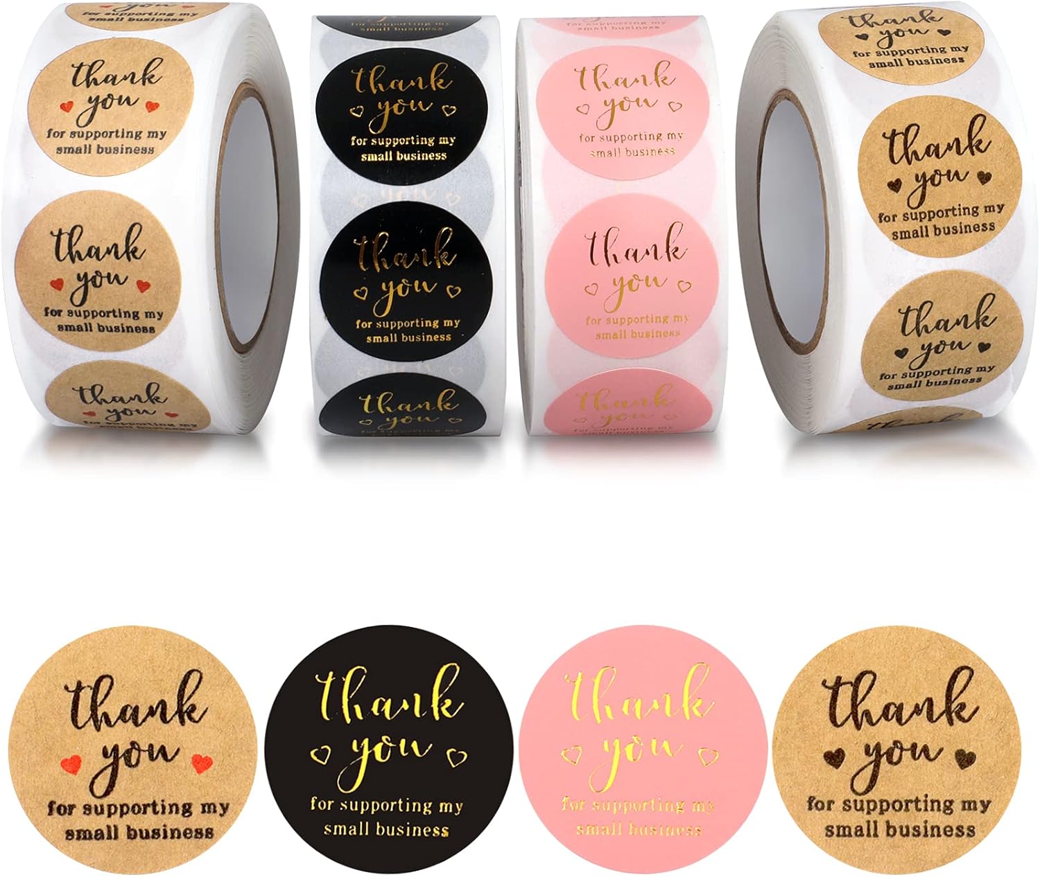 Thank You Round Stickers for Supporting My Small Biness Adhesive Labels, 3-Color, 1inch 2000Pcs, 4 Rolls, Each roll 500Pcs