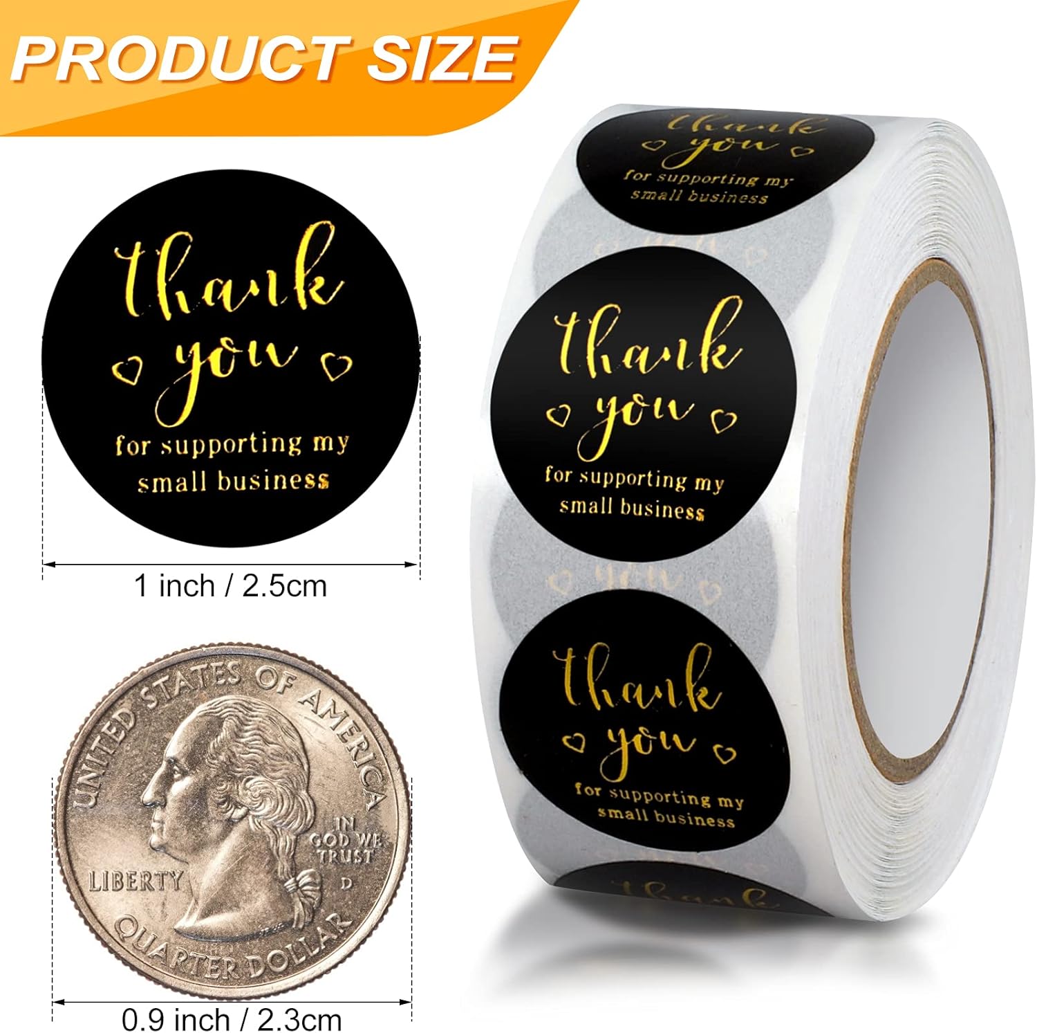 Thank You Round Stickers for Supporting My Small Biness Adhesive Labels, 3-Color, 1inch 2000Pcs, 4 Rolls, Each roll 500Pcs
