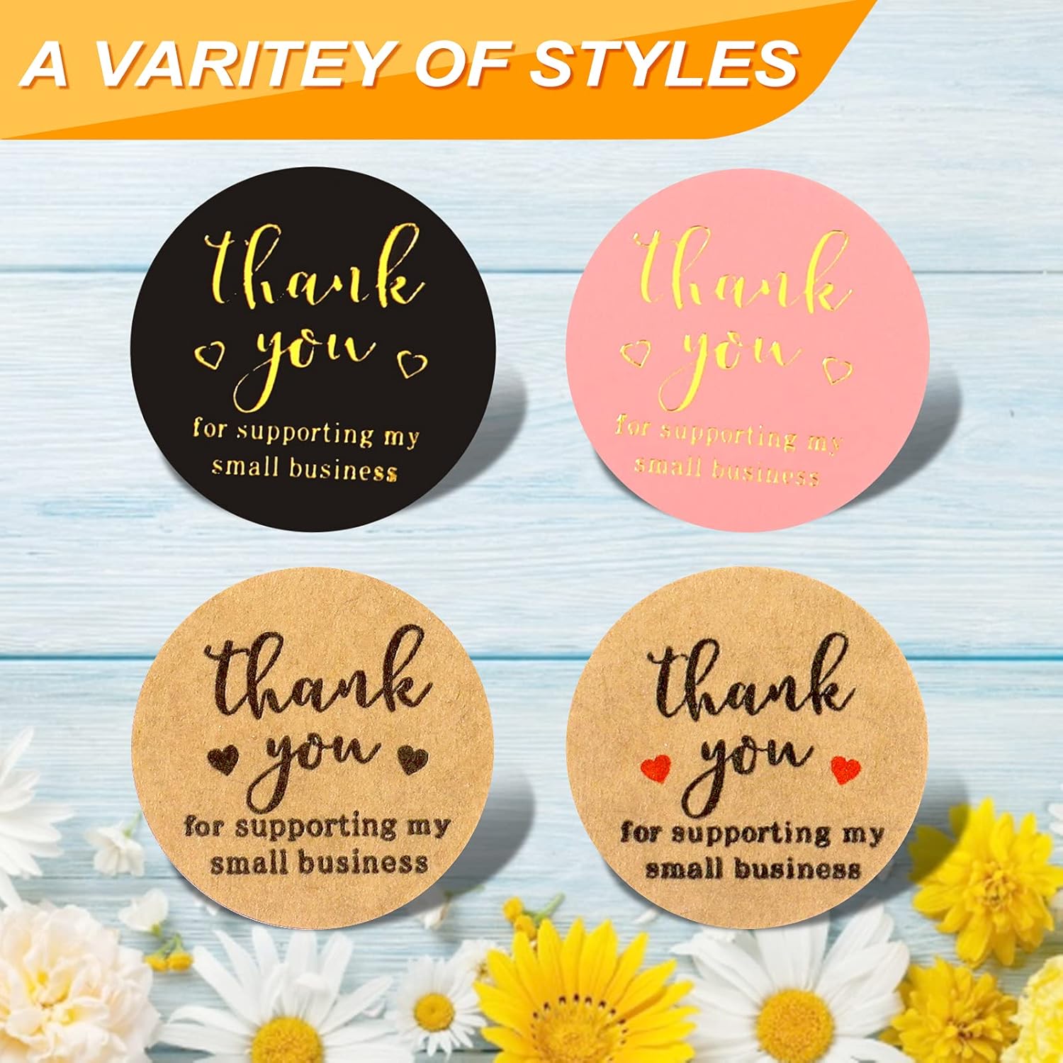 Thank You Round Stickers for Supporting My Small Biness Adhesive Labels, 3-Color, 1inch 2000Pcs, 4 Rolls, Each roll 500Pcs