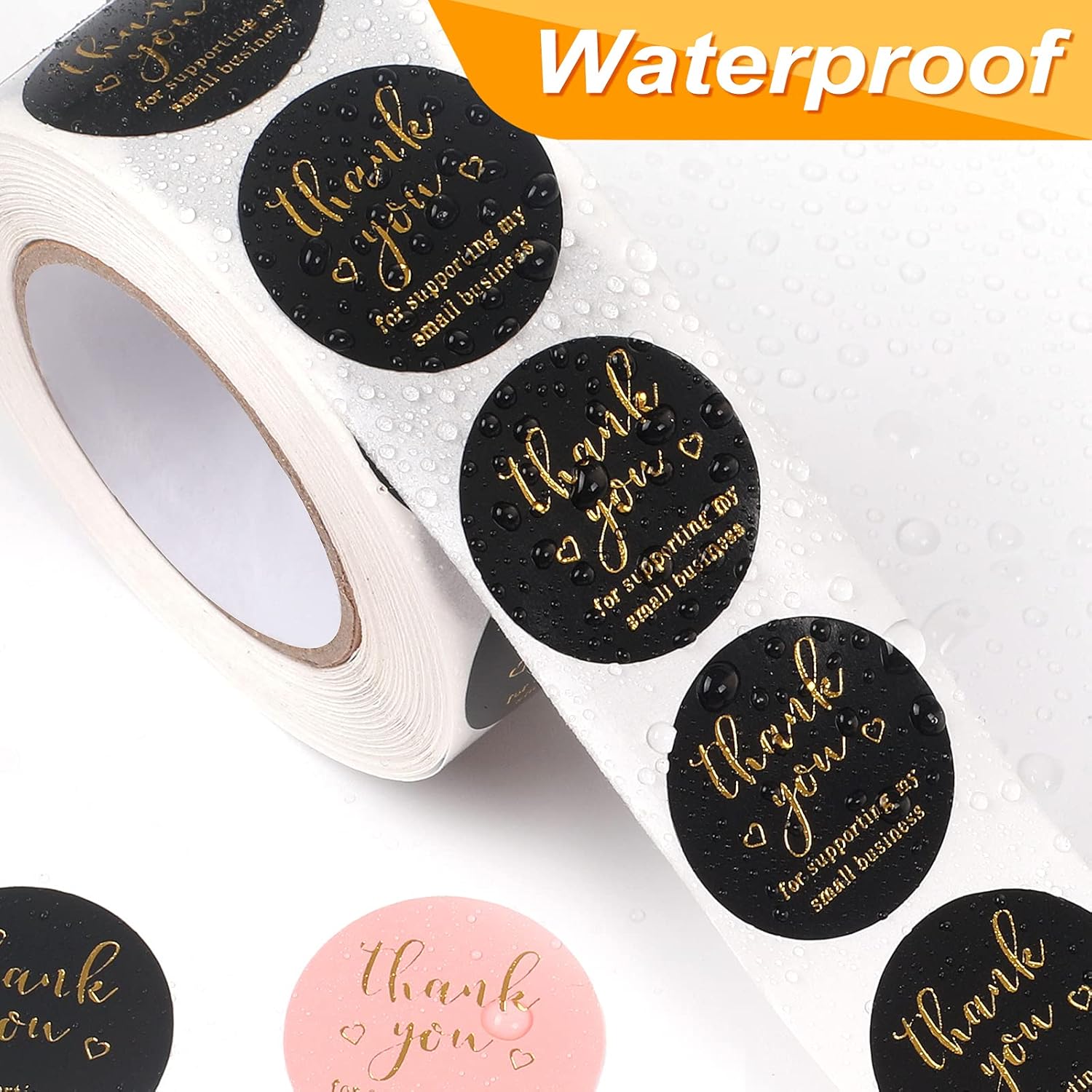 Thank You Round Stickers for Supporting My Small Biness Adhesive Labels, 3-Color, 1inch 2000Pcs, 4 Rolls, Each roll 500Pcs