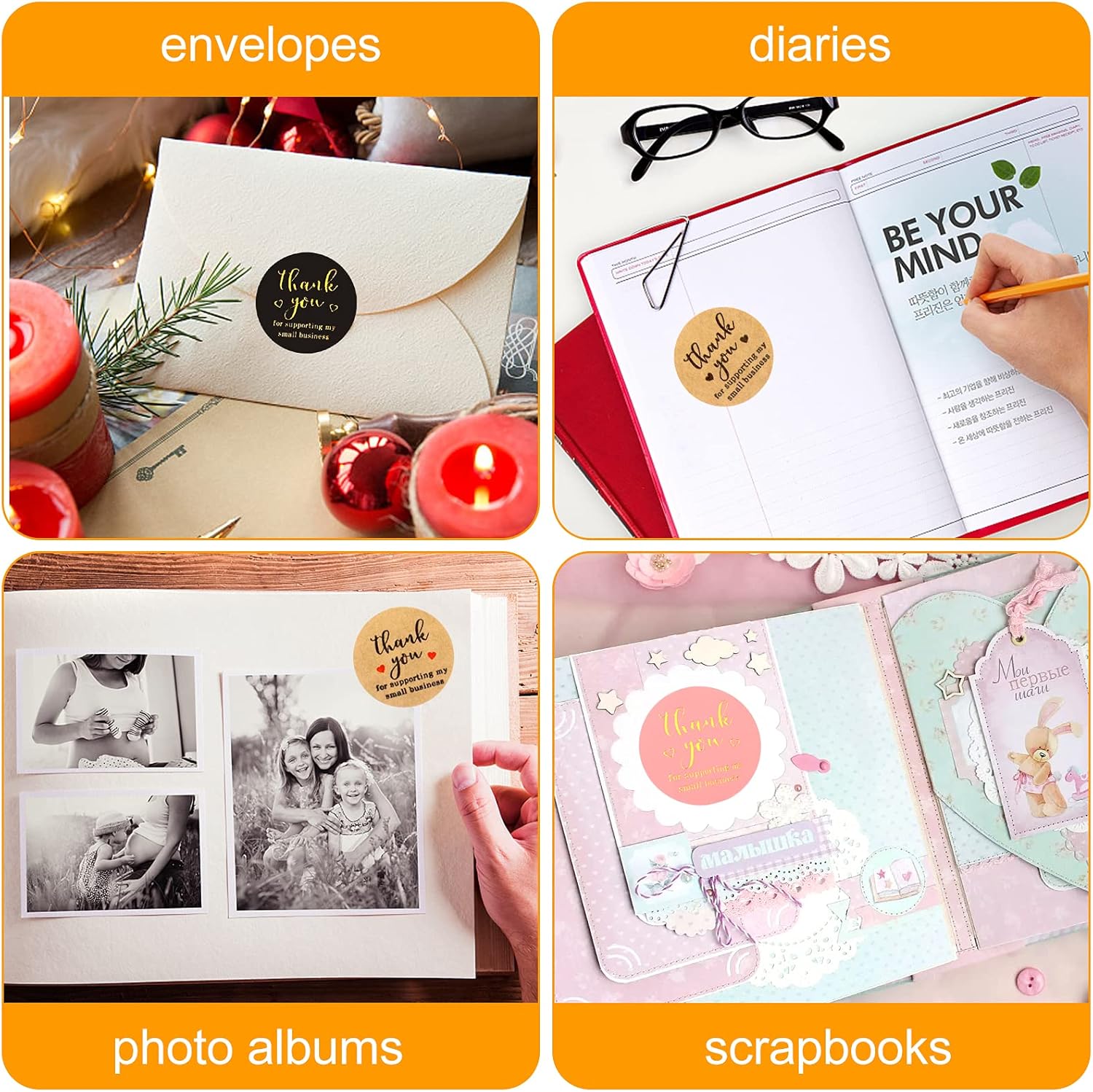 Thank You Round Stickers for Supporting My Small Biness Adhesive Labels, 3-Color, 1inch 2000Pcs, 4 Rolls, Each roll 500Pcs
