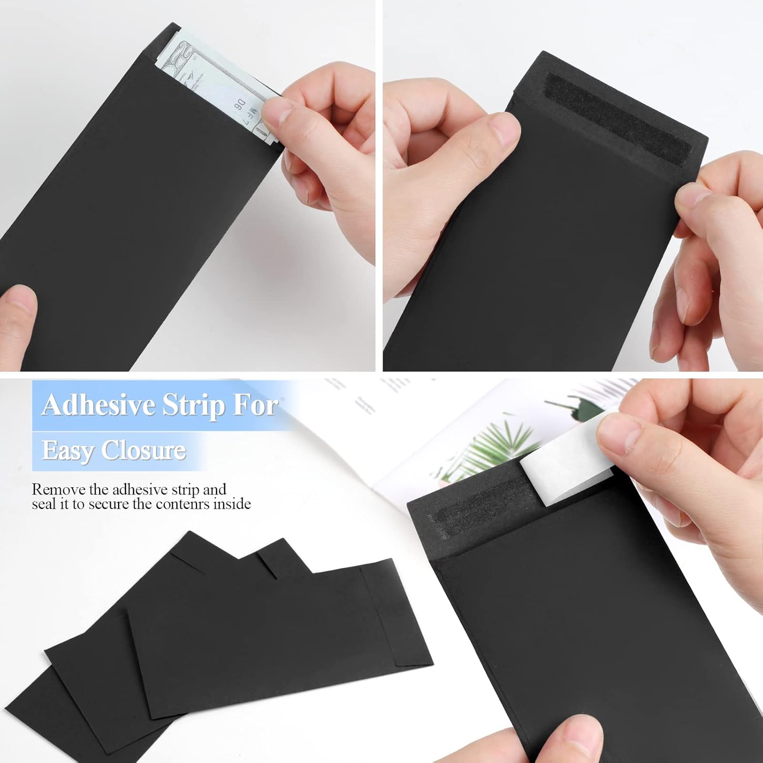 BON++ Envelope Set - 120 Envelopes for Cash, Checks, & Tickets; 80GSM, 3.2x6.6 inch Black Envelopes - Perfect for Cash Challenge Savers