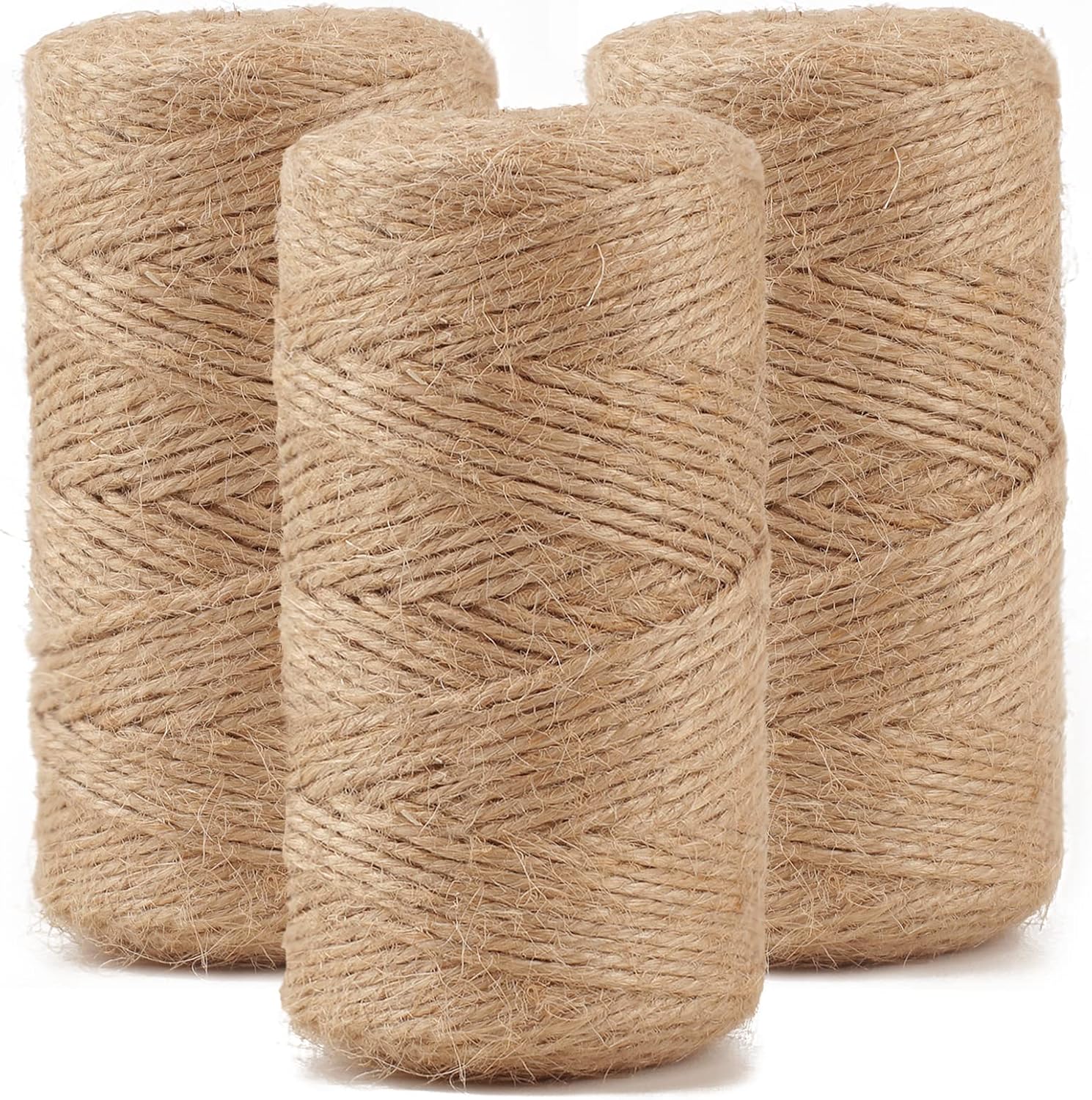 984 FT Natural Jute Twine, 3ply Thin Ribbon Hemp Twine for Gardening, Plant, Gift Wrapping, Art, Wedding Decoration, Packing, Bulk 3 Roll