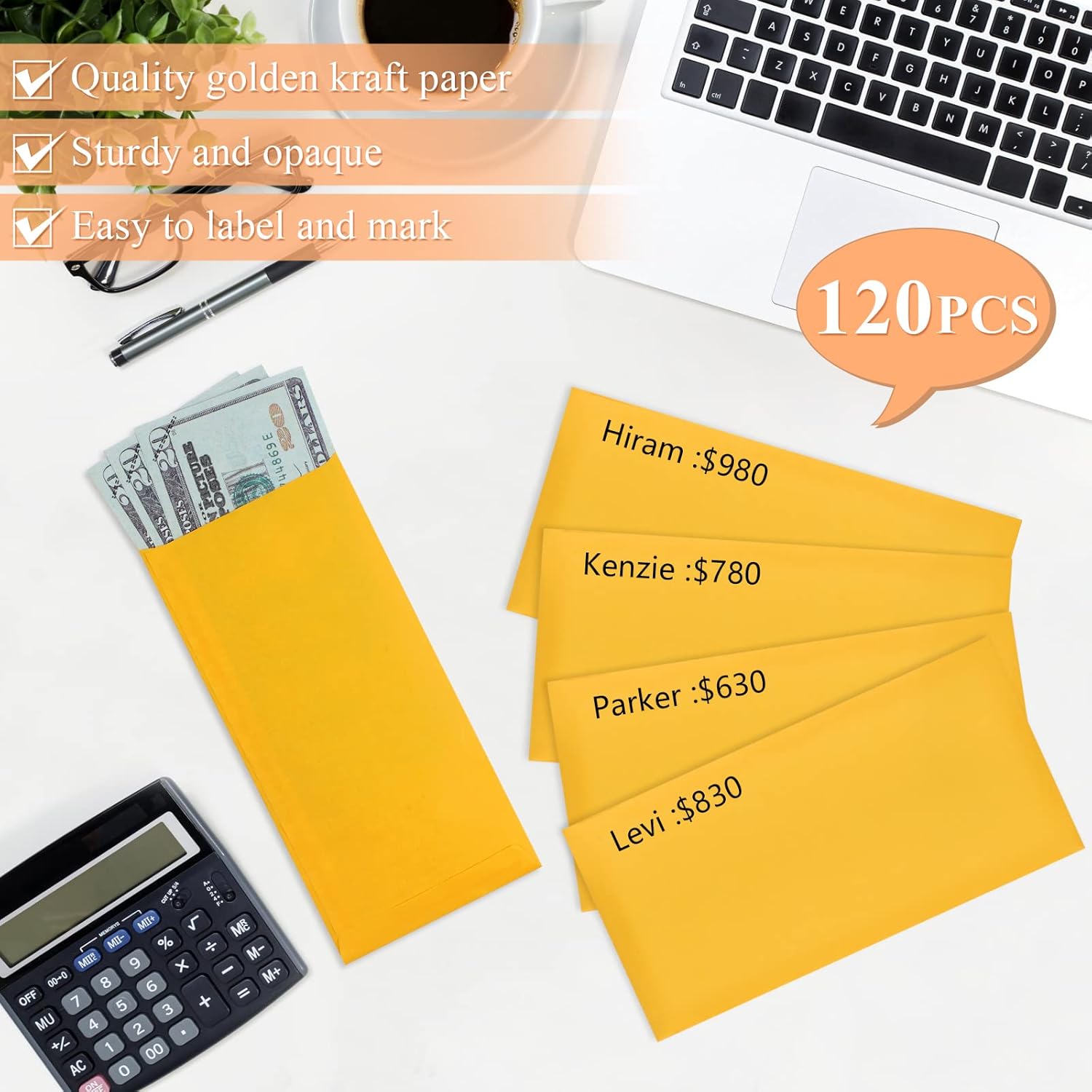 Cash Envelopes-120 Envelopes Money Saving Challenge, 3.2x6.6inch Money Envelopes for Cash, Brown Kraft Paper Money Saving Envelopes, Cash Envelopes for Budgeting, Coins, Checks, Gift Cards & Tickets