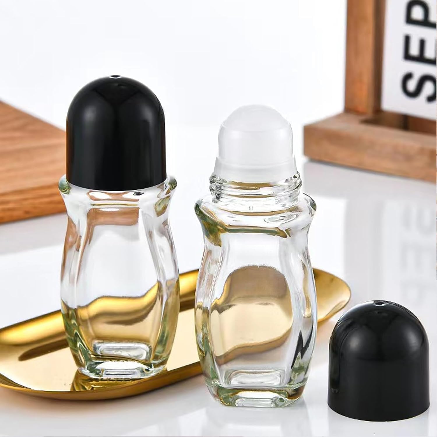 2PCS Glass Empty Roller Bottles with Plastic Roller Ball, Deodorant Roll On Bottles Containers Leak Proof Massage Roller Ball Bottles with Cap For Essential Oils Perfume Cosmetics 30ml+50ml