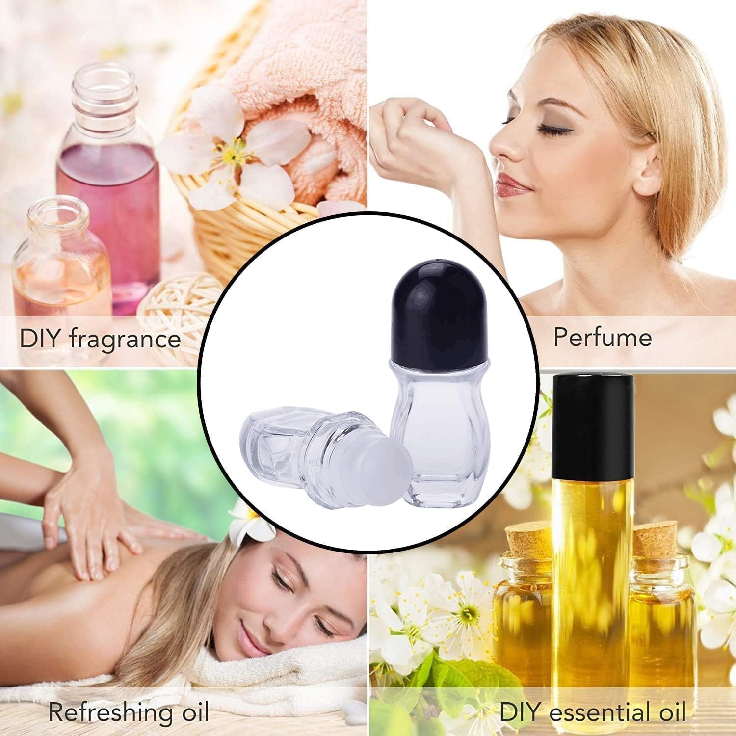 2PCS Glass Empty Roller Bottles with Plastic Roller Ball, Deodorant Roll On Bottles Containers Leak Proof Massage Roller Ball Bottles with Cap For Essential Oils Perfume Cosmetics 30ml+50ml