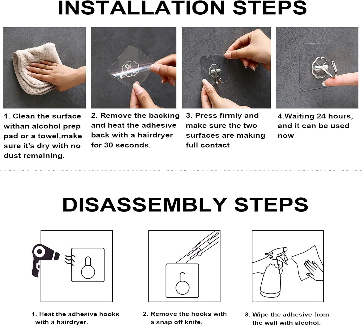 Adhesive Wall Hooks for Hanging, 16 Pack Self Sticky Hooks Heavy Duty 22lb Clear, Removable Shower Hook No Damage for Towel Key Coat Wreath Picture Outdoor Ceiling Bathroom Kitchen, Waterproof