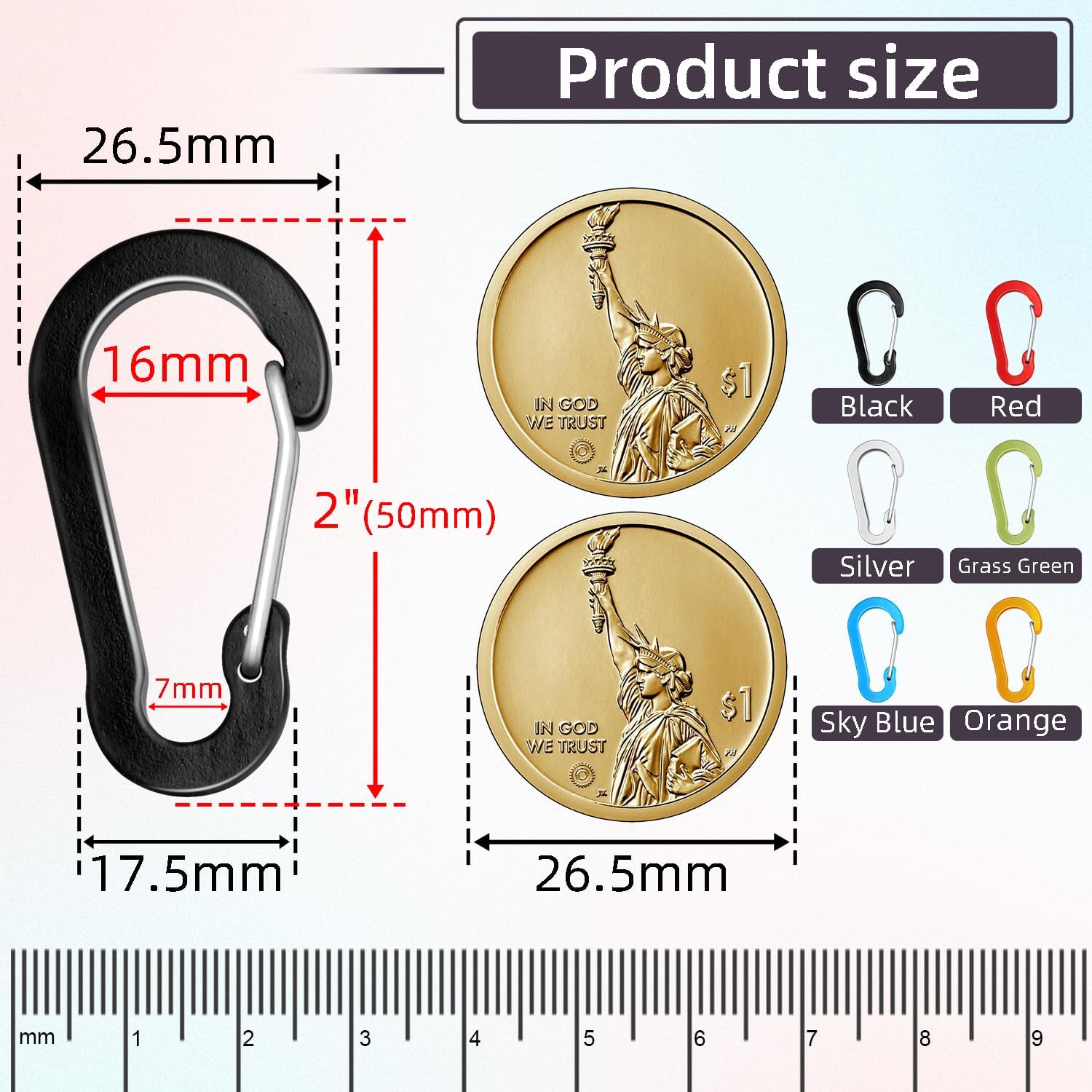 6pcs Aluminum Small Carabiner Clip, 2 Inch Carabiner Keychain Clasp Spring D Ring for Hanging Home KeyRings Hook Paracord Lanyard Keychain Pet Collar Hiking Camping Fishing Accessories Assorted