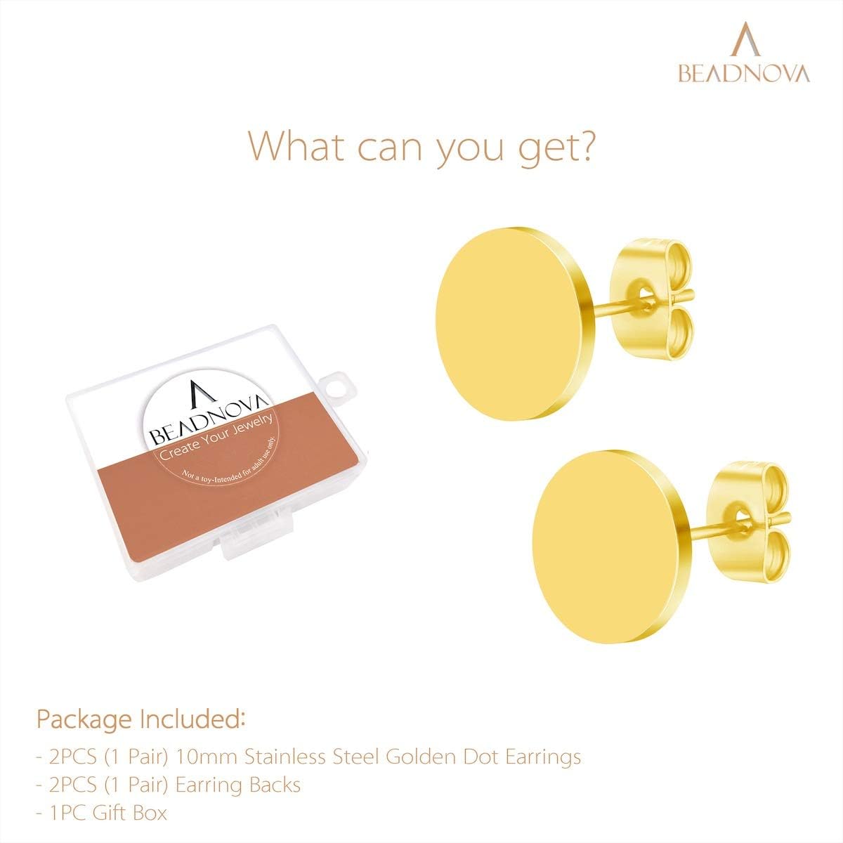 Stud Earrings Flat Post Earrings Circle Piercing Disc Stainless Dot Earrings for Women 2-10mm, Gold, 1-3 Pairs