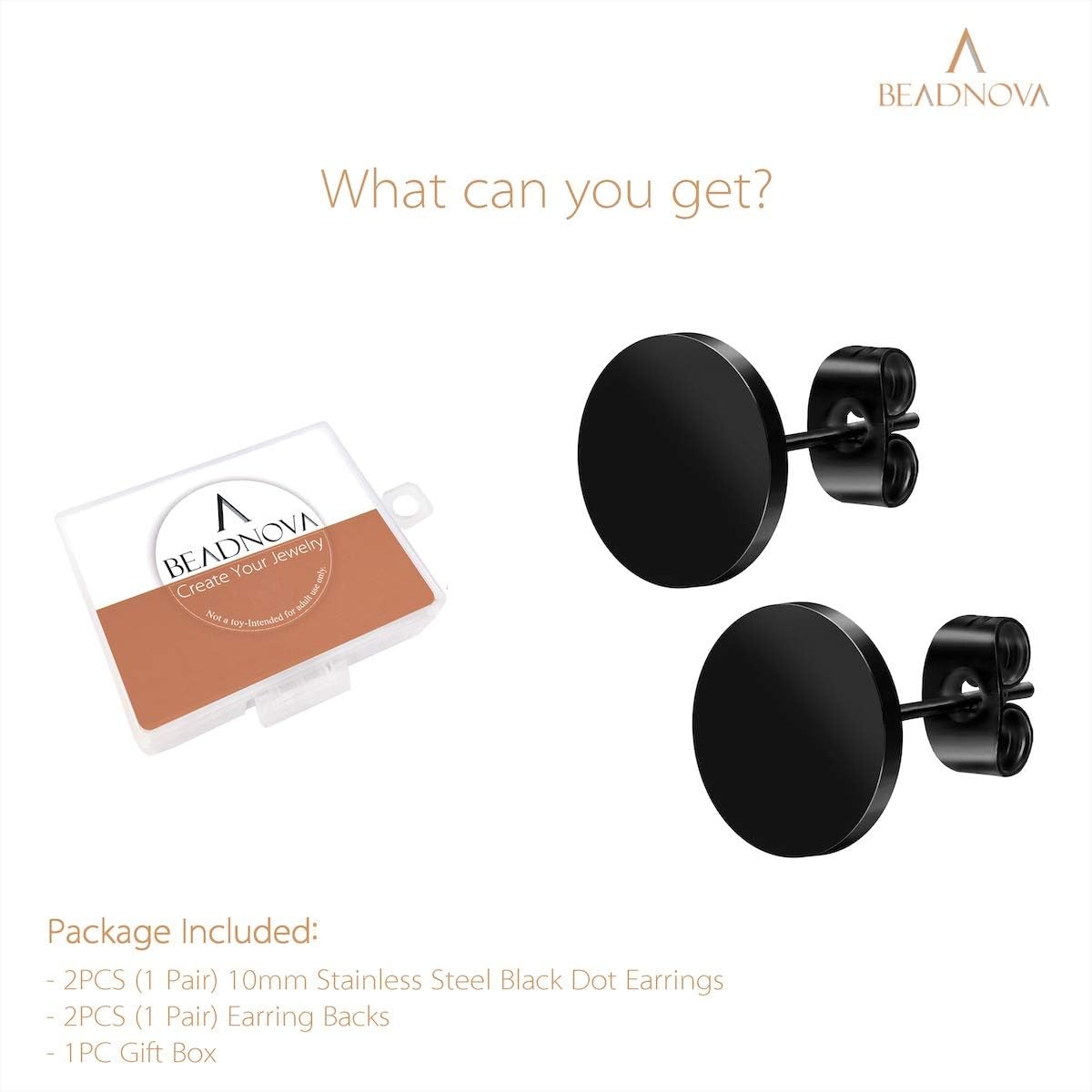 Stainless Steel Stud Earrings Flat Circle Dot Earrings Fake Plugs Black Stud Piercing Post Earrings Fake Gauges for Men 2-10mm, Black, 1-3 pairs