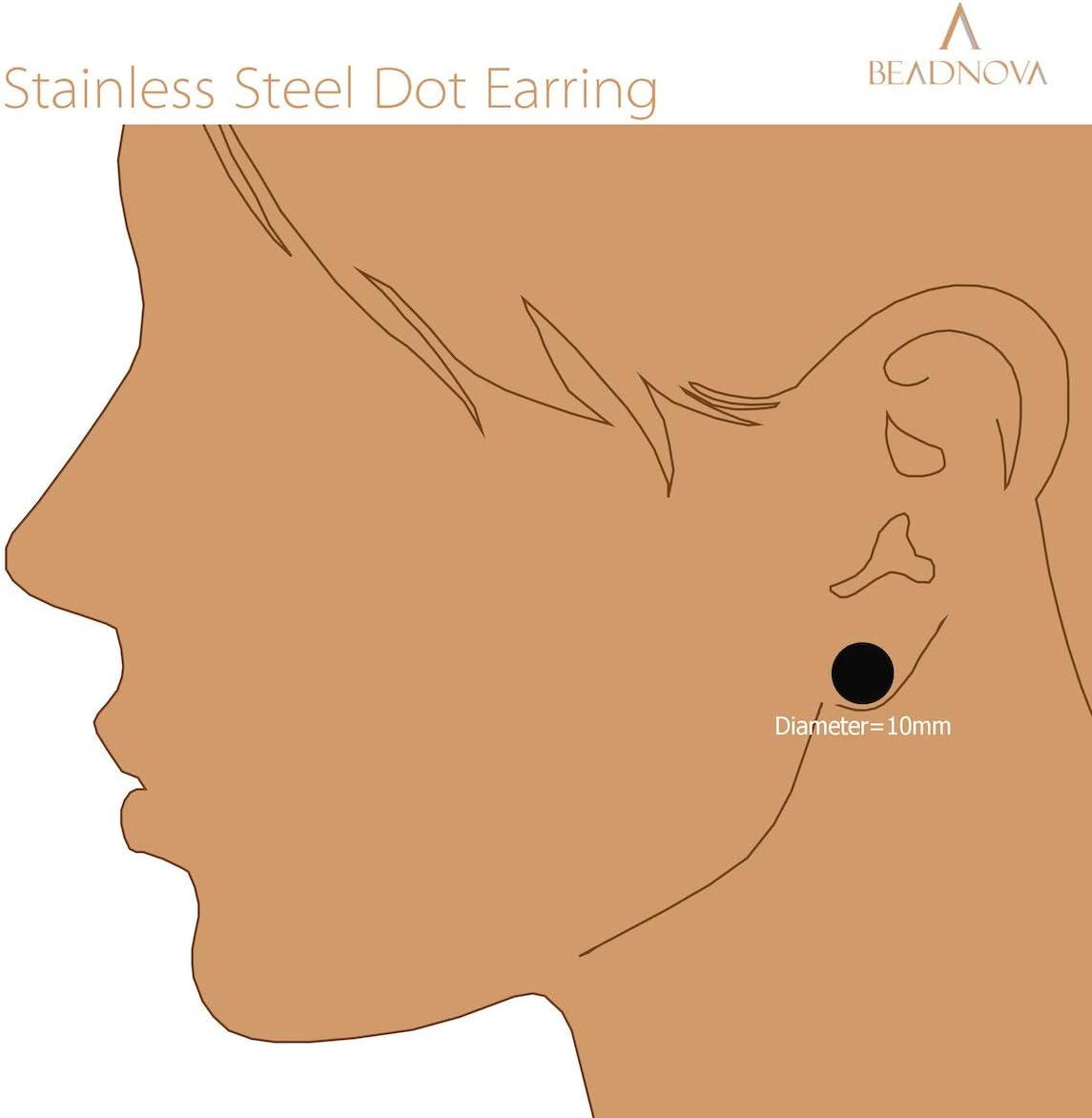 Stainless Steel Stud Earrings Flat Circle Dot Earrings Fake Plugs Black Stud Piercing Post Earrings Fake Gauges for Men 2-10mm, Black, 1-3 pairs