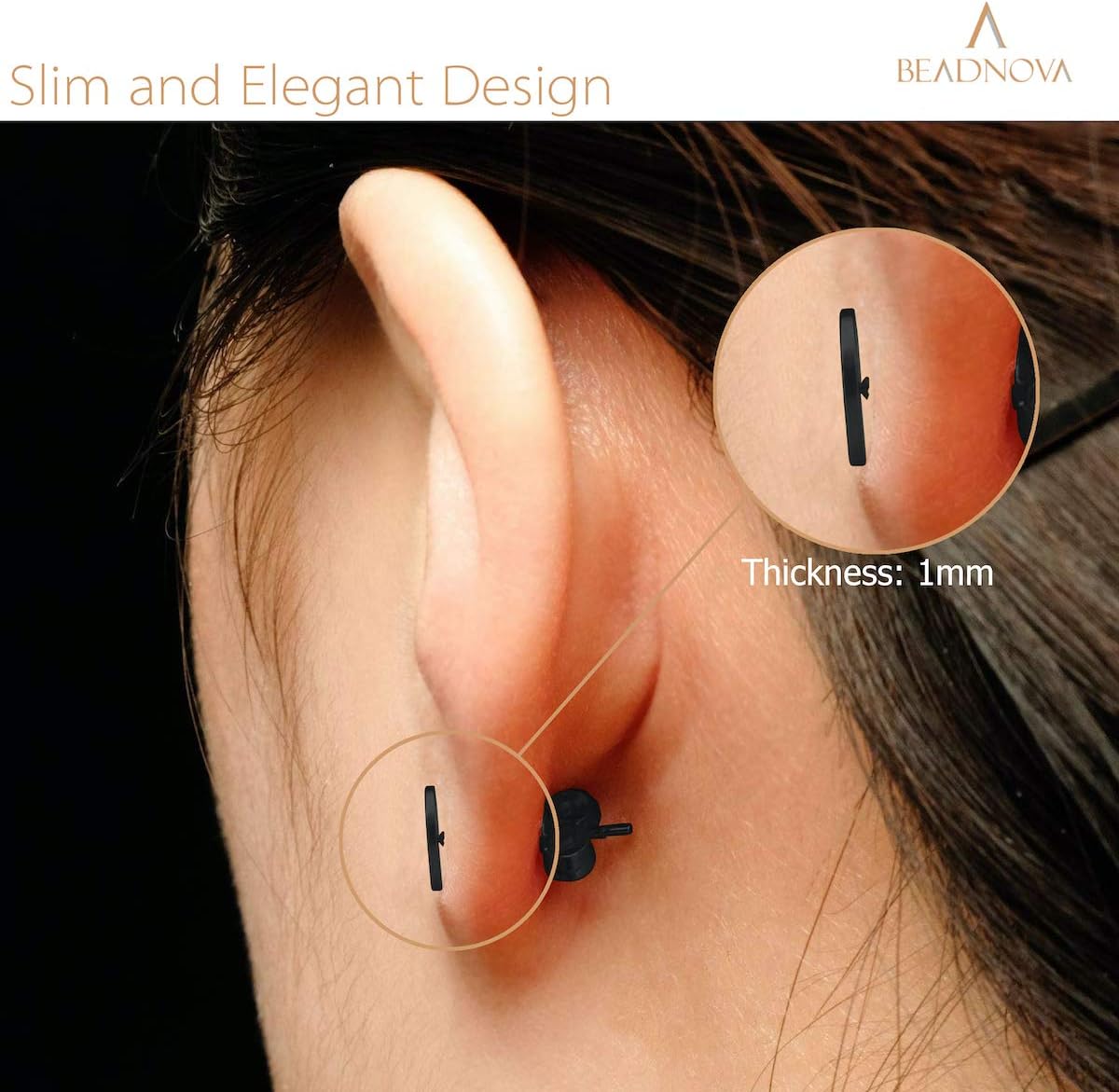 Stainless Steel Stud Earrings Flat Circle Dot Earrings Fake Plugs Black Stud Piercing Post Earrings Fake Gauges for Men 2-10mm, Black, 1-3 pairs