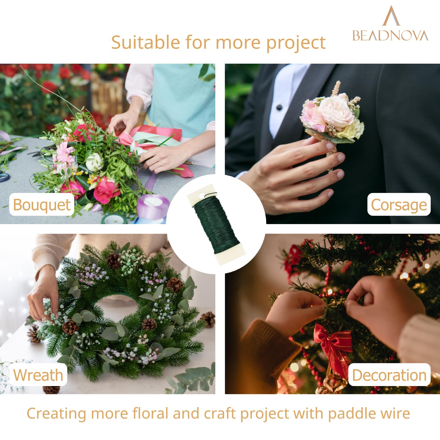 Floral Wire 38 Yards 22 Gauge Paddle Wire for Wreath Making Craft Florist Floral Flower Arrangements Garland
