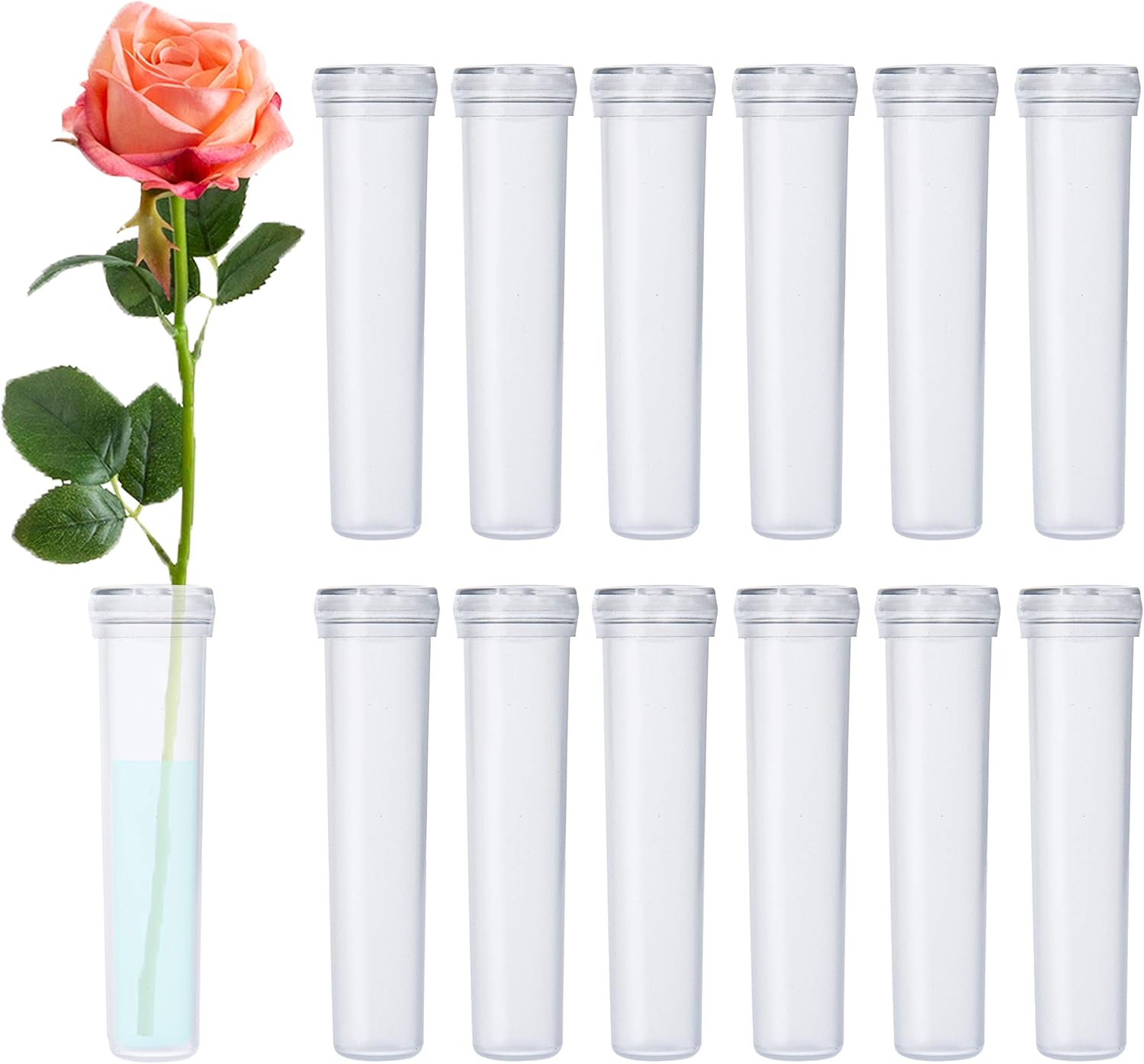 Floral Water Tubes 2.8 Inch Plastic Water Tubes for Floral Flower Vials with Caps for Flower Arrangement Decoration Clear, 20 Pcs