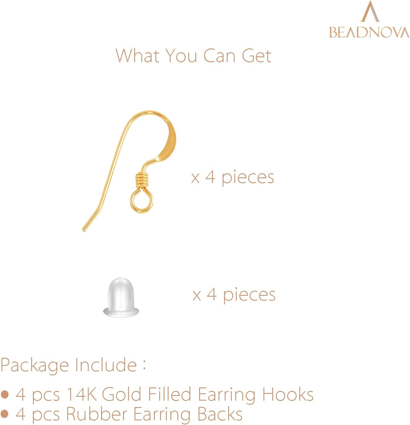Earring Hooks 4pcs 14k Gold Filled Earring Kits with Rubber Backs Ear Wire Hook for Jewelry Making DIY Ear Post Supplies 4pcs Earwires and 4 pcs Backs