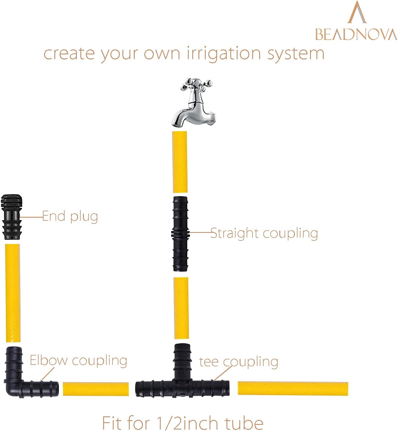 Drip Irrigation Parts 10 Pcs 1/2 Inch Barbed End Plugs Goof Plugs Fittings Drip Line Connectors for 1/2 Inch Irrigation Tubing Garden Watering System 10pcs