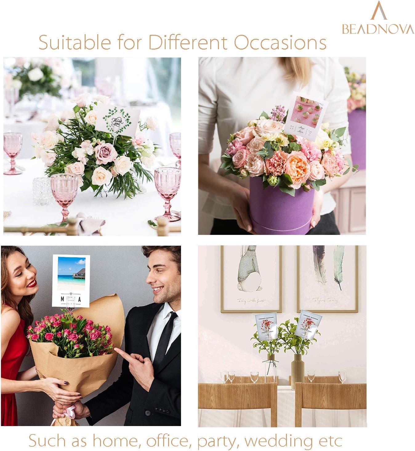 Floral Pick Card Holder 50pcs 10inch Plastic Straight Head Flower Pick Card Holder for Floral Arrangement Bouquet Wedding Decoration Heart Shape Head