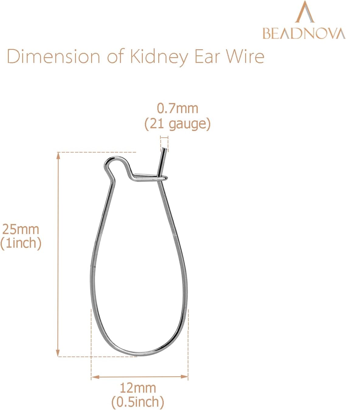 Ear Wire Hooks 60pcs Stainless Steel Kidney Earring Hook Wire Ear Findings for Earring Making Jewelry Making Earwire DIY 25mm, 60pcs