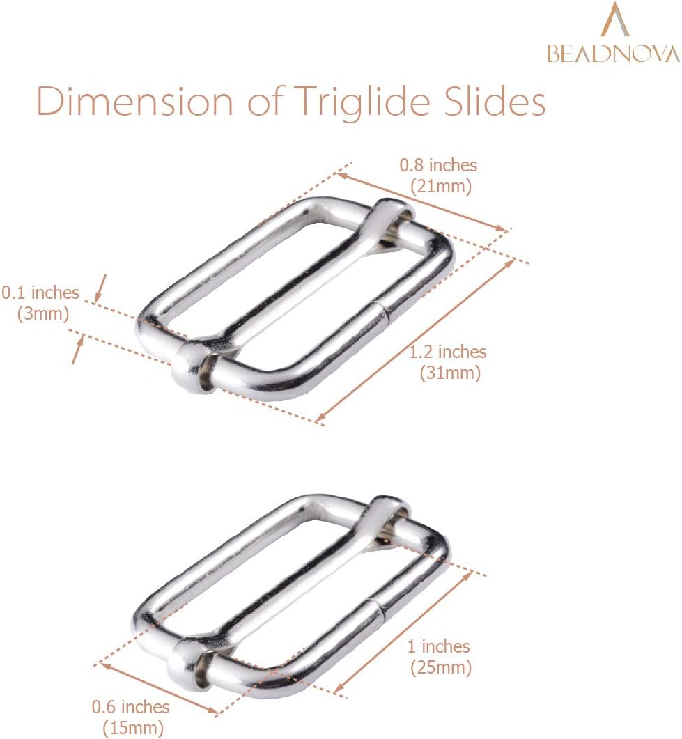 Adjtable Slide Buckle 1 Inch Triglide Slides Metal Webbing Slider For Strap Belt Backpack Handbag DIY 10 Pieces, Silver Color