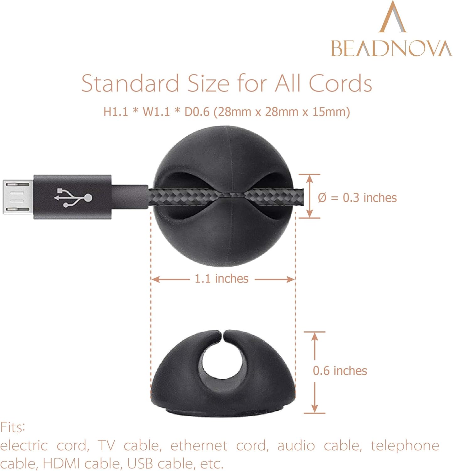 Cable Clips Cord Organizer Cable Management Wire Cord Holder 1 Slots Adhesive Wire Holder for Car Charging Accessory PC Office Home Black, 8 pcs