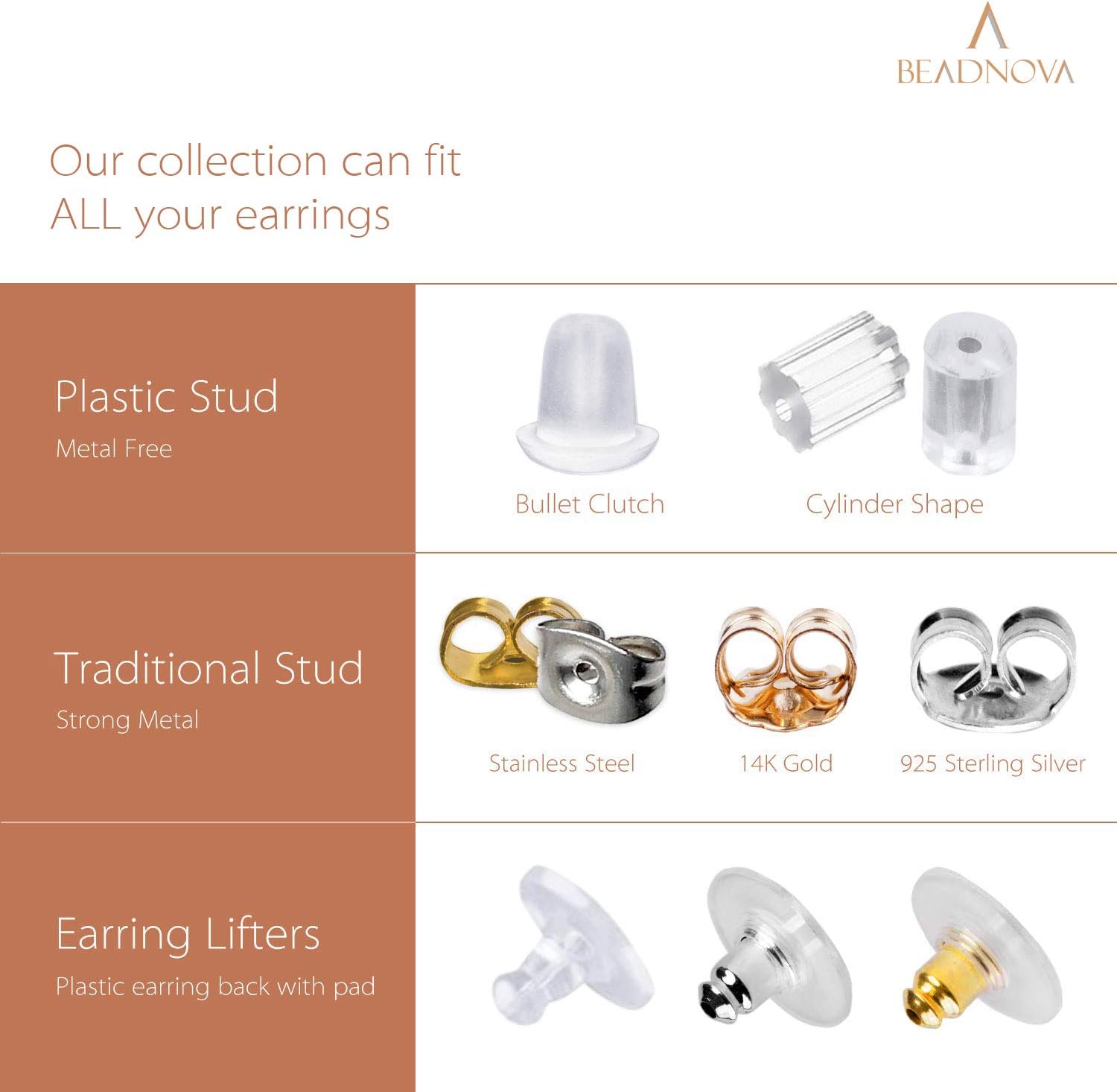 Earring Backs Replacements Earring Backing Silver Plated Pierced Hypoallergenic Ear Stud Backs Stoppers Safety Bullet Clutch Earstud Backings with Pad for Posts 120pcs