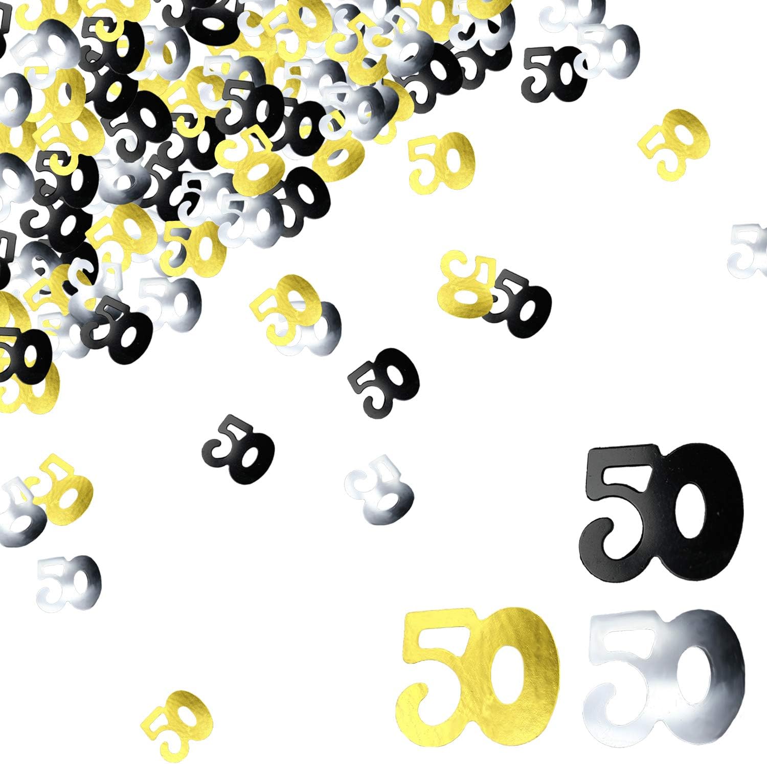 50th Birthday Confetti Fifty Years Old 50 Anniversary Number Confetti for Birthday Party Decor Wedding Table Decoration 1oz, Gold Silver Black Mix