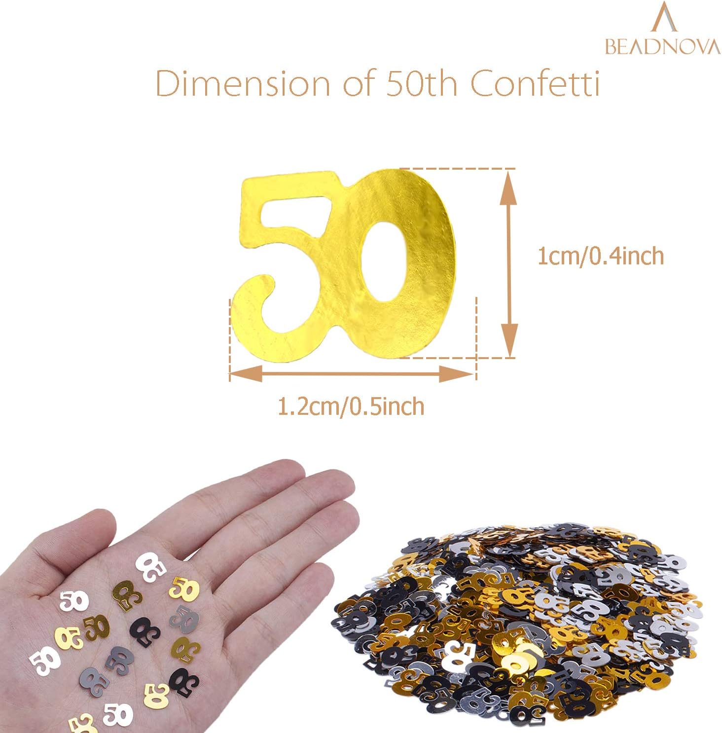 50th Birthday Confetti Fifty Years Old 50 Anniversary Number Confetti for Birthday Party Decor Wedding Table Decoration 1oz, Gold Silver Black Mix