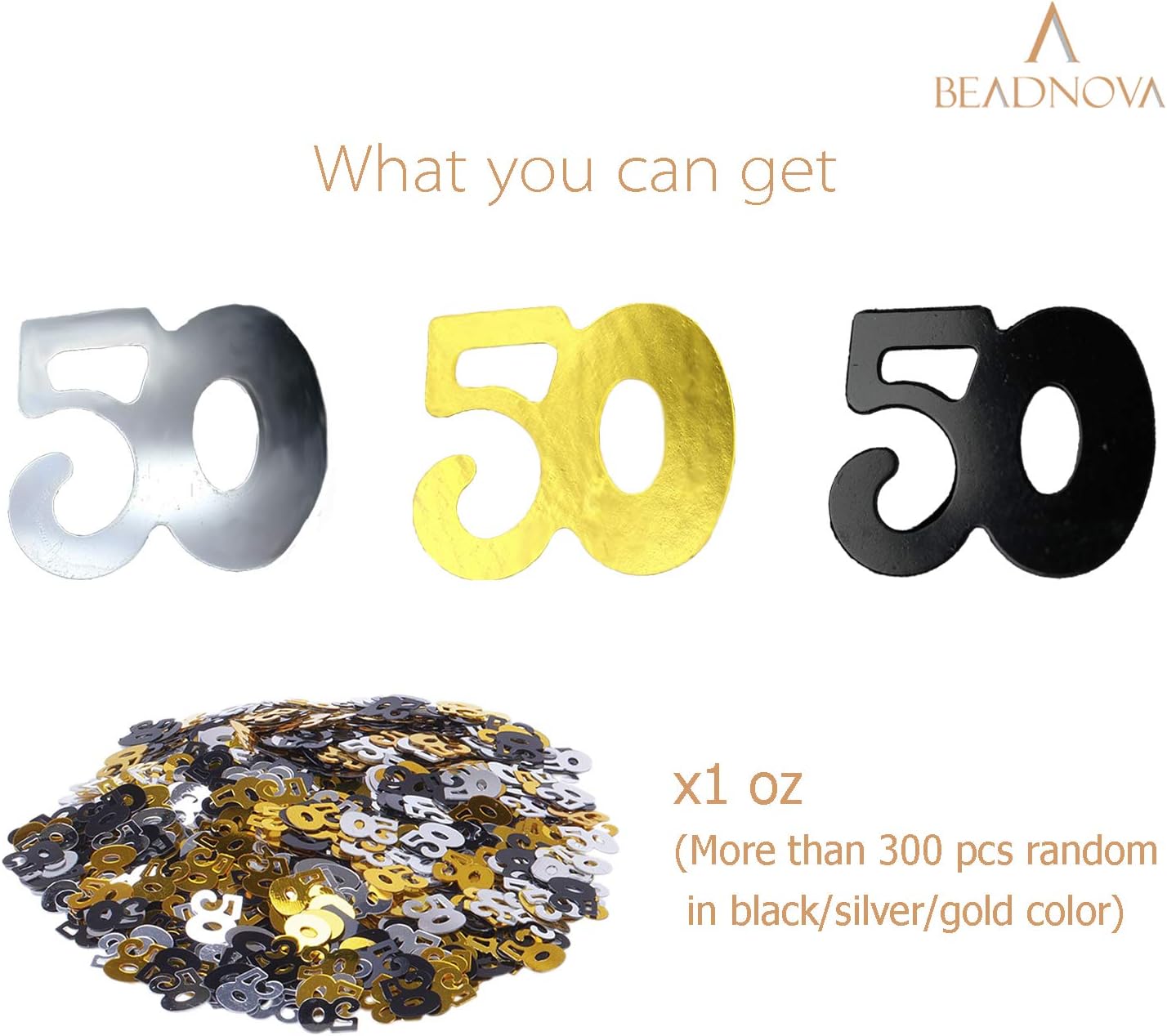 50th Birthday Confetti Fifty Years Old 50 Anniversary Number Confetti for Birthday Party Decor Wedding Table Decoration 1oz, Gold Silver Black Mix