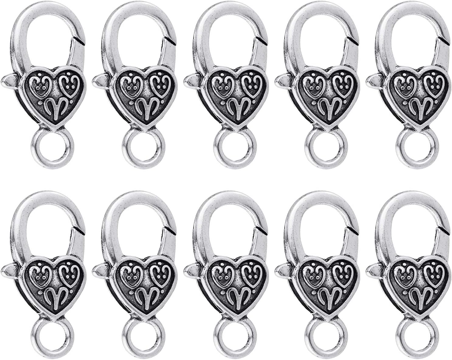 Heart Lobster Claw Clasps 20 Pieces Large Heart Lobster Claw Clasps for Necklaces Bracelet DIY Silver
