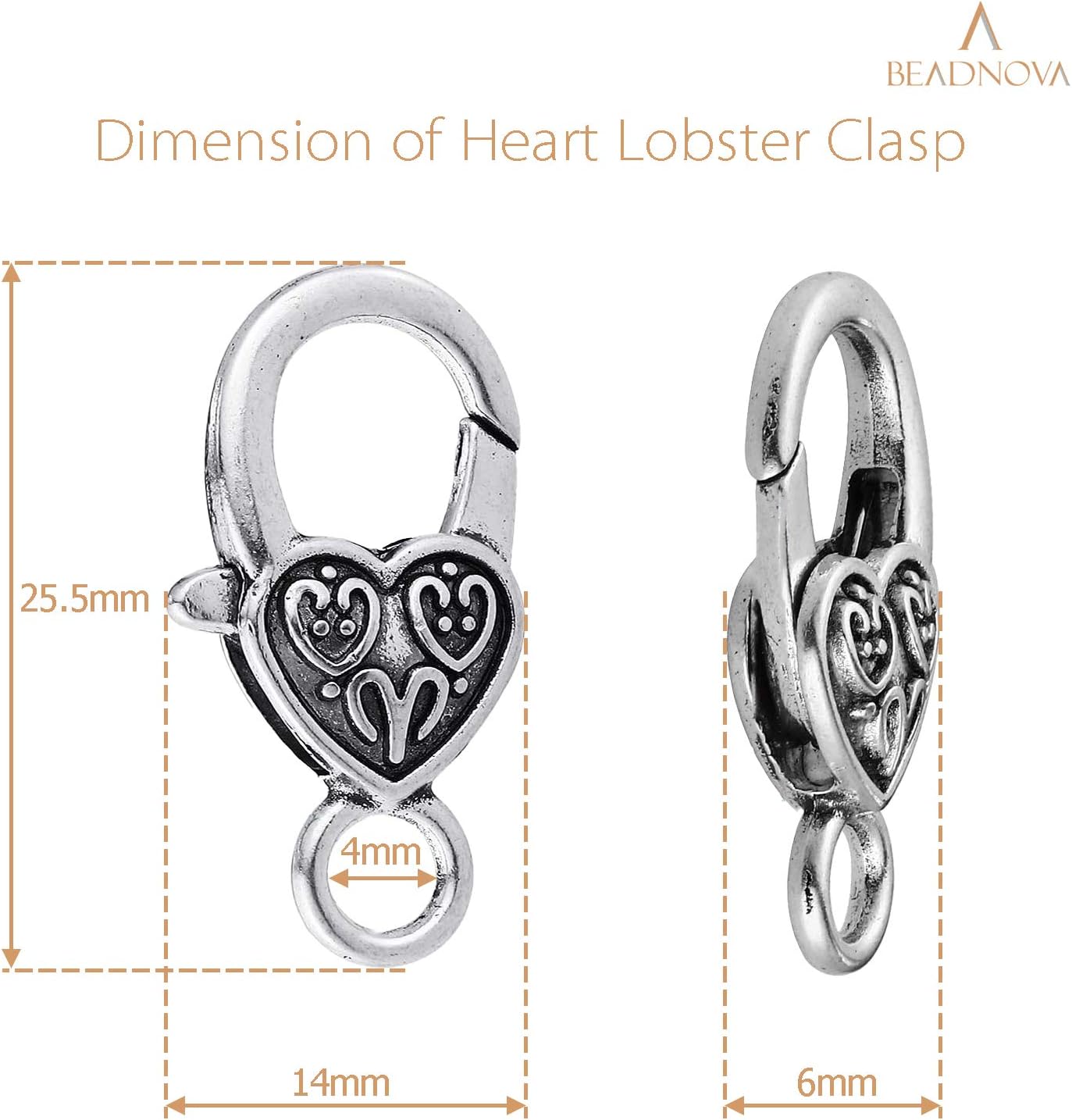 Heart Lobster Claw Clasps 20 Pieces Large Heart Lobster Claw Clasps for Necklaces Bracelet DIY Silver