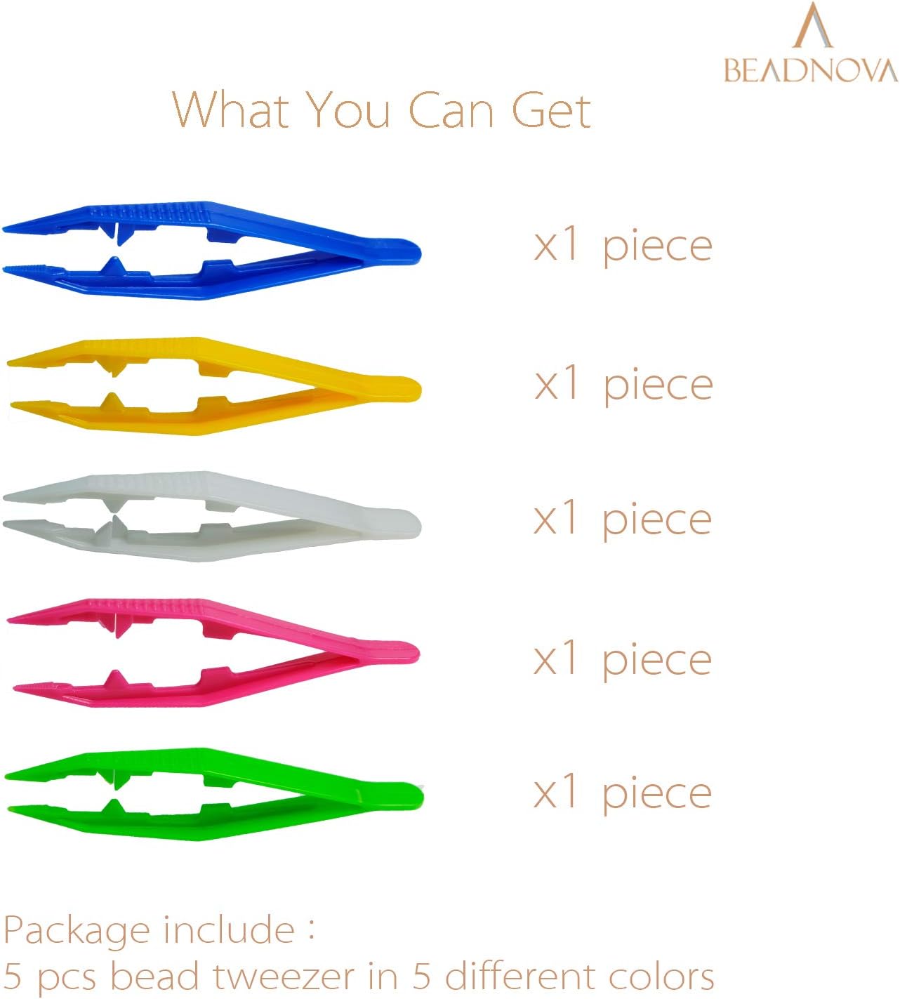 Bead Tweezers Plastic Forceps Craft Tweezer for DIY Craft Jewelry Making Family School Beading Project Assorted Colors, 5 Pcs