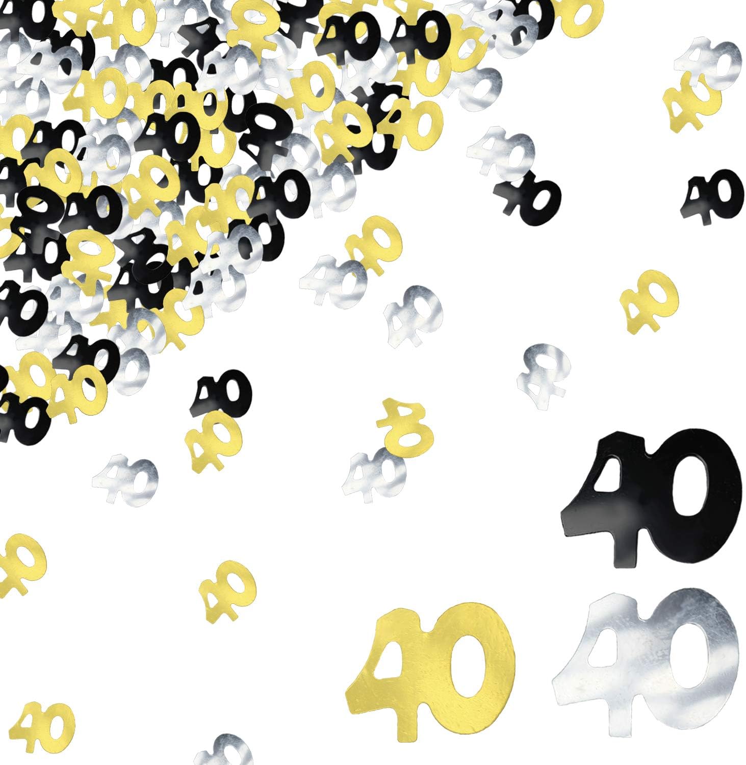 40th Birthday Confetti Forty Years Old 40 Anniversary Number Confetti for Birthday Party Decor Wedding Table Decoration 1oz, Gold Silver Black Mix