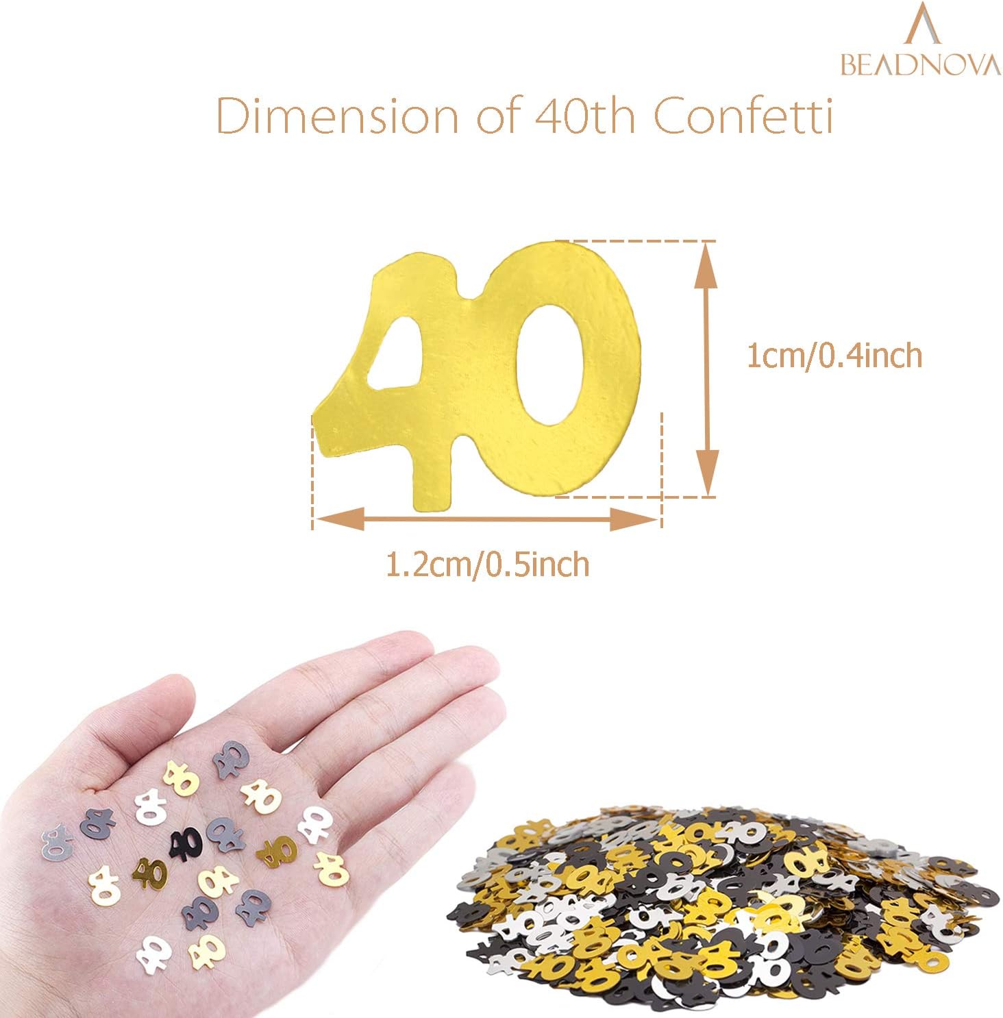 40th Birthday Confetti Forty Years Old 40 Anniversary Number Confetti for Birthday Party Decor Wedding Table Decoration 1oz, Gold Silver Black Mix