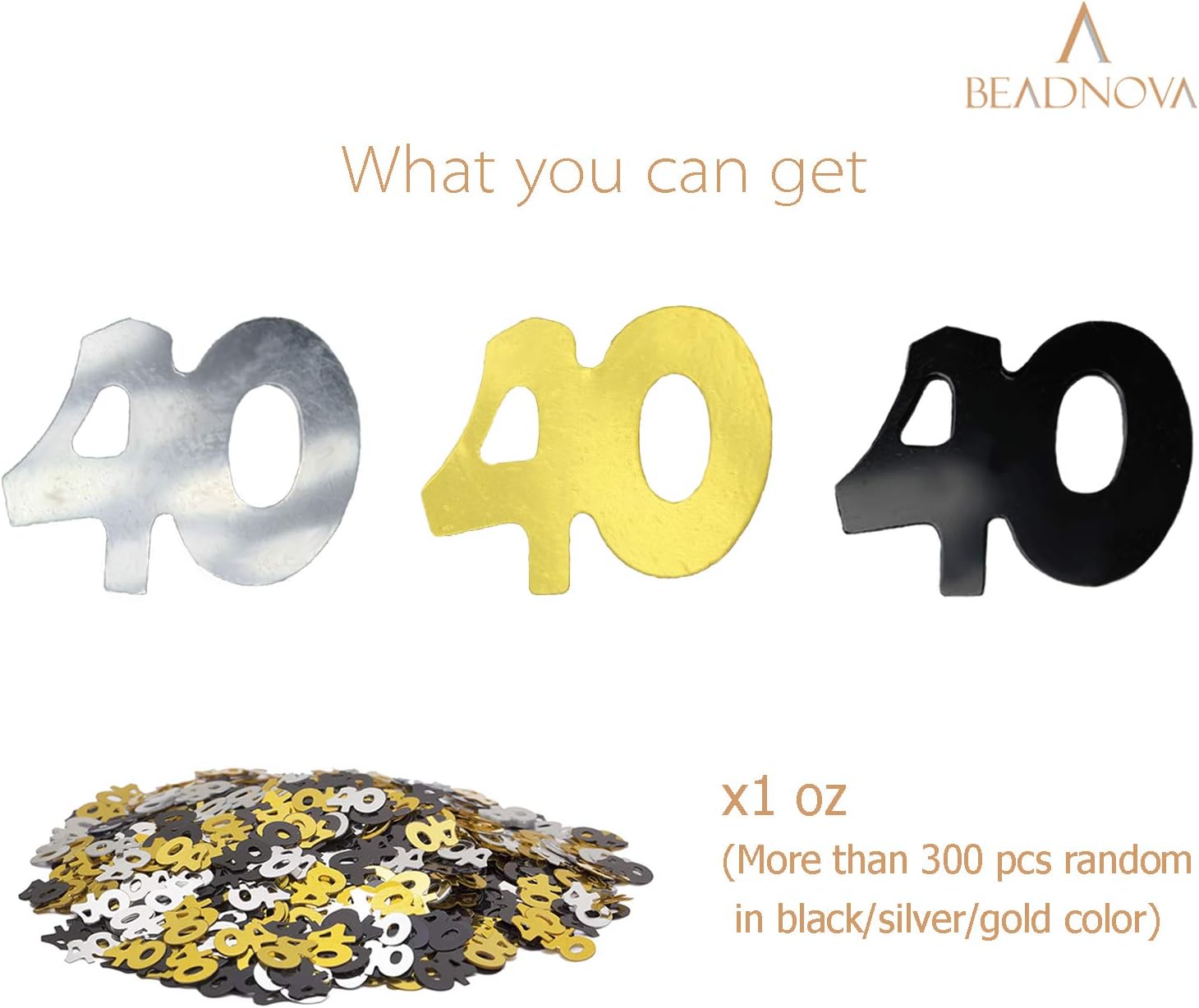 40th Birthday Confetti Forty Years Old 40 Anniversary Number Confetti for Birthday Party Decor Wedding Table Decoration 1oz, Gold Silver Black Mix