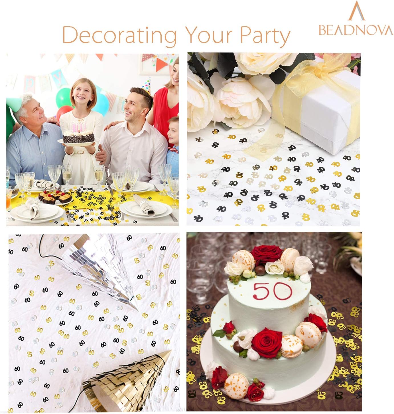 40th Birthday Confetti Forty Years Old 40 Anniversary Number Confetti for Birthday Party Decor Wedding Table Decoration 1oz, Gold Silver Black Mix