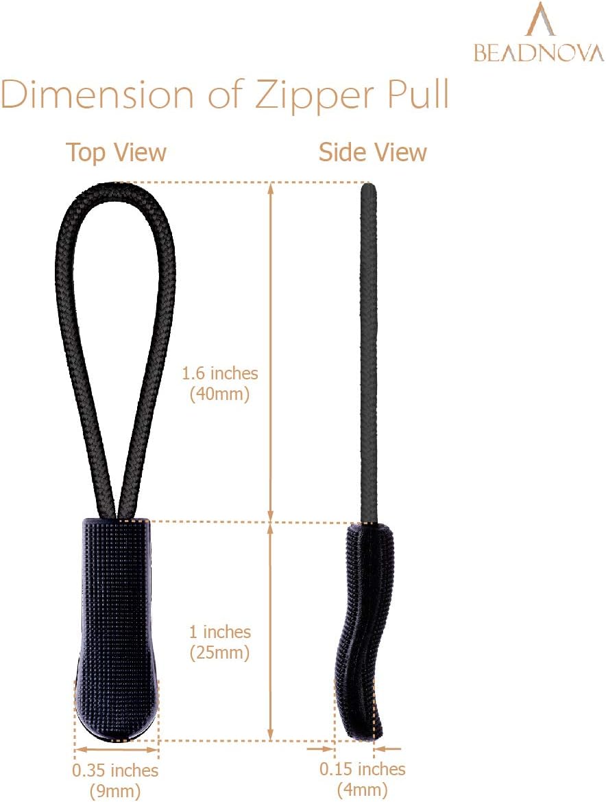 Durable Zipper Pull Zip Tab Zipper Tag Cord Pull Extension for Handbag Purse Backpack Jacket Bags Coat Boots Black, 10 PCS
