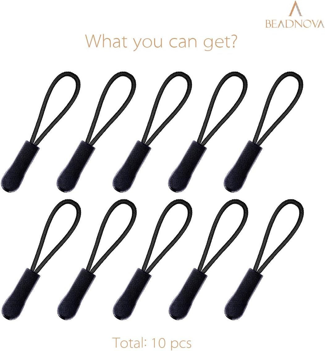Durable Zipper Pull Zip Tab Zipper Tag Cord Pull Extension for Handbag Purse Backpack Jacket Bags Coat Boots Black, 10 PCS