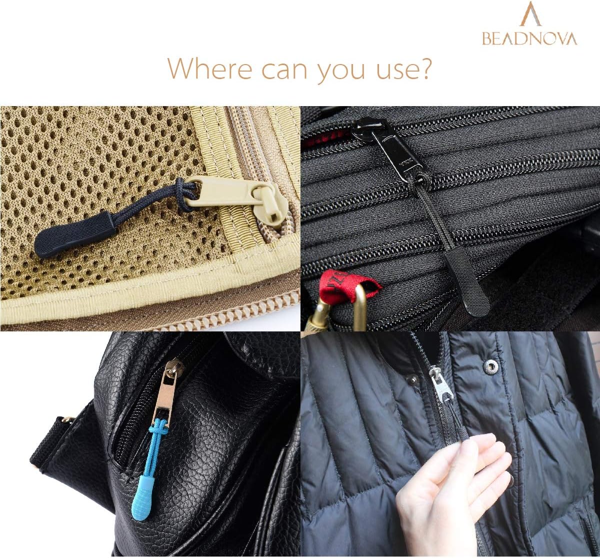 Durable Zipper Pull Zip Tab Zipper Tag Cord Pull Extension for Handbag Purse Backpack Jacket Bags Coat Boots Black, 10 PCS