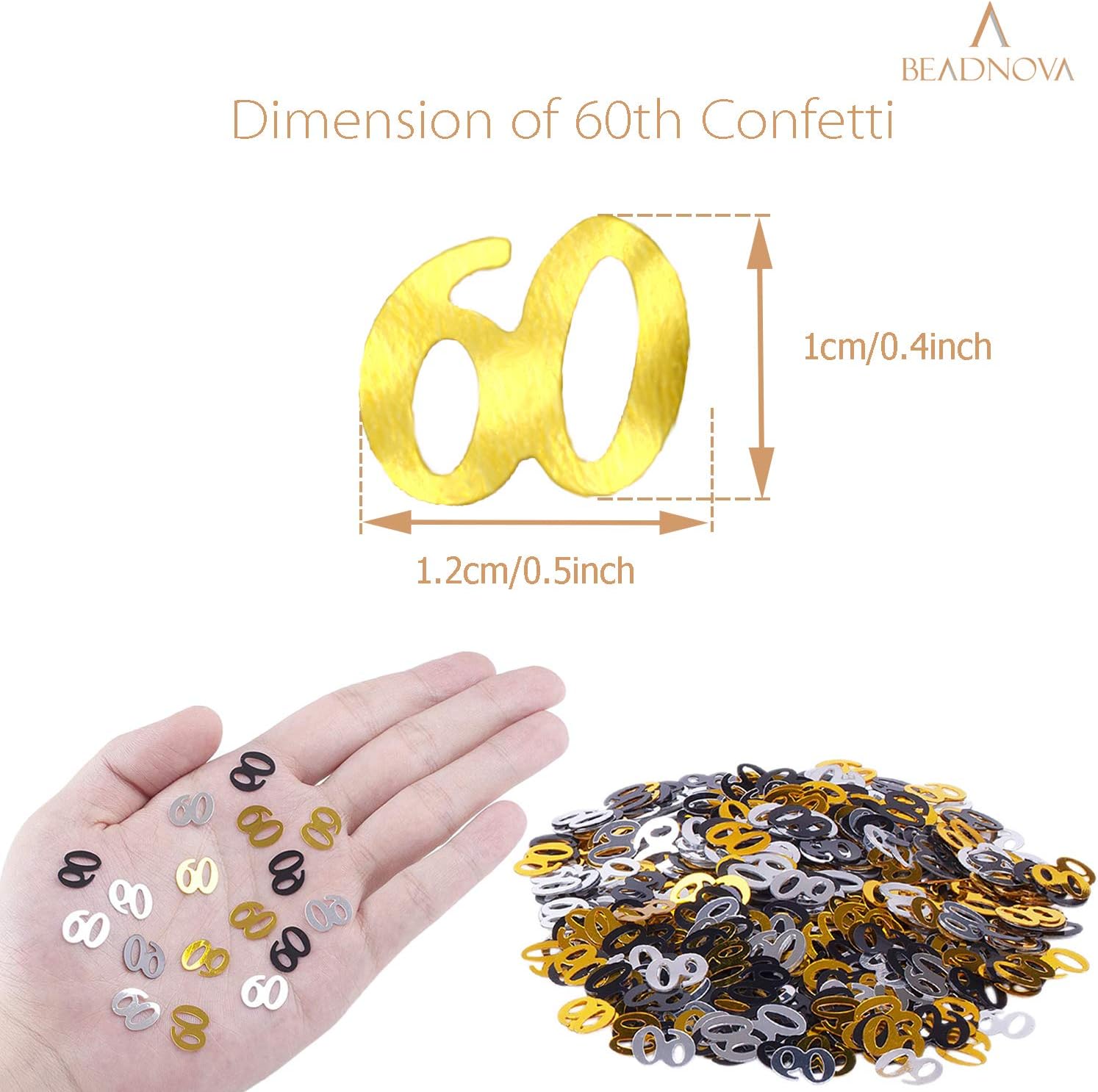 60th Birthday Confetti Sixty Years Old 60 Anniversary Number Confetti for Birthday Party Decor Wedding Table Decoration 1oz, Gold Silver Black Mix