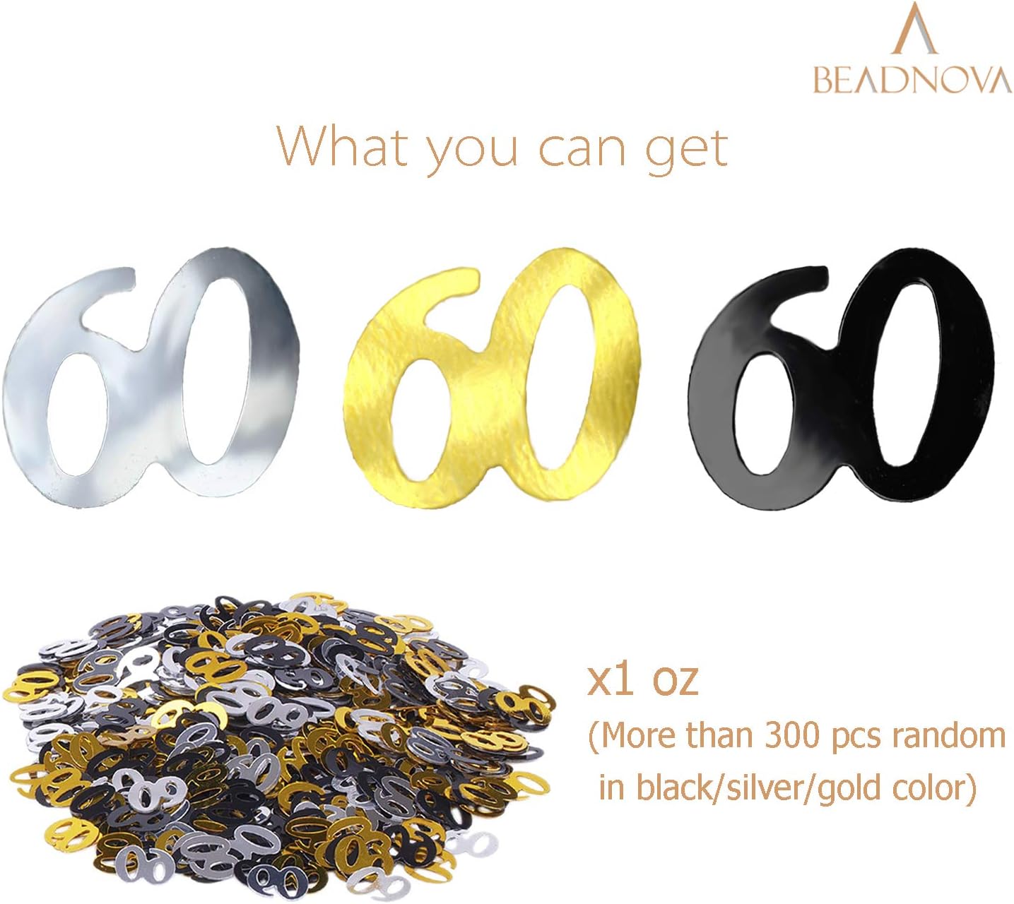 60th Birthday Confetti Sixty Years Old 60 Anniversary Number Confetti for Birthday Party Decor Wedding Table Decoration 1oz, Gold Silver Black Mix