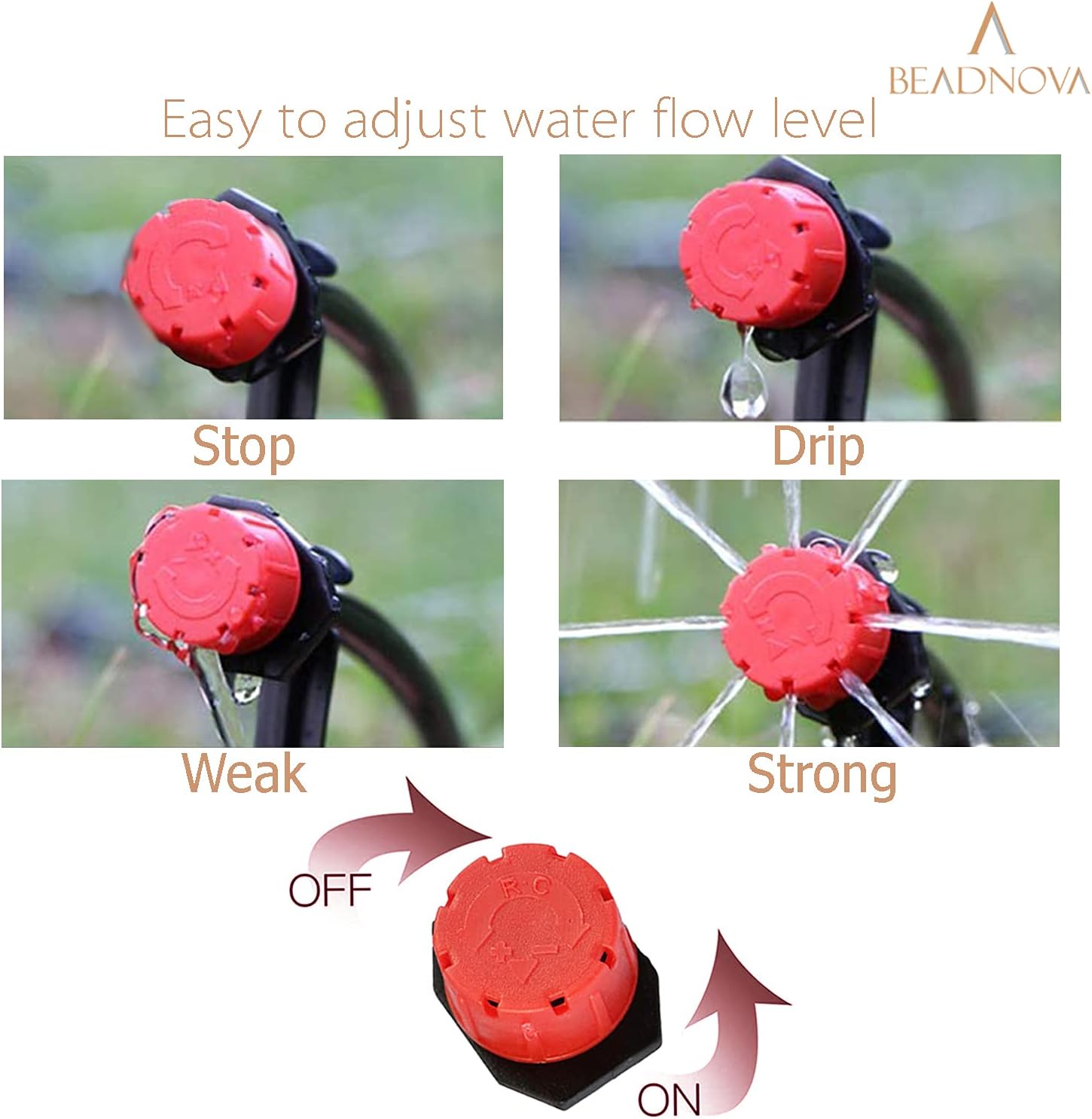 Drip Irrigation Emitters 50 Pcs Irrigation Drippers 360 Degree System Emitters Sprinklers Drippers for Drip 1/4 Inch Tube Gardening Red