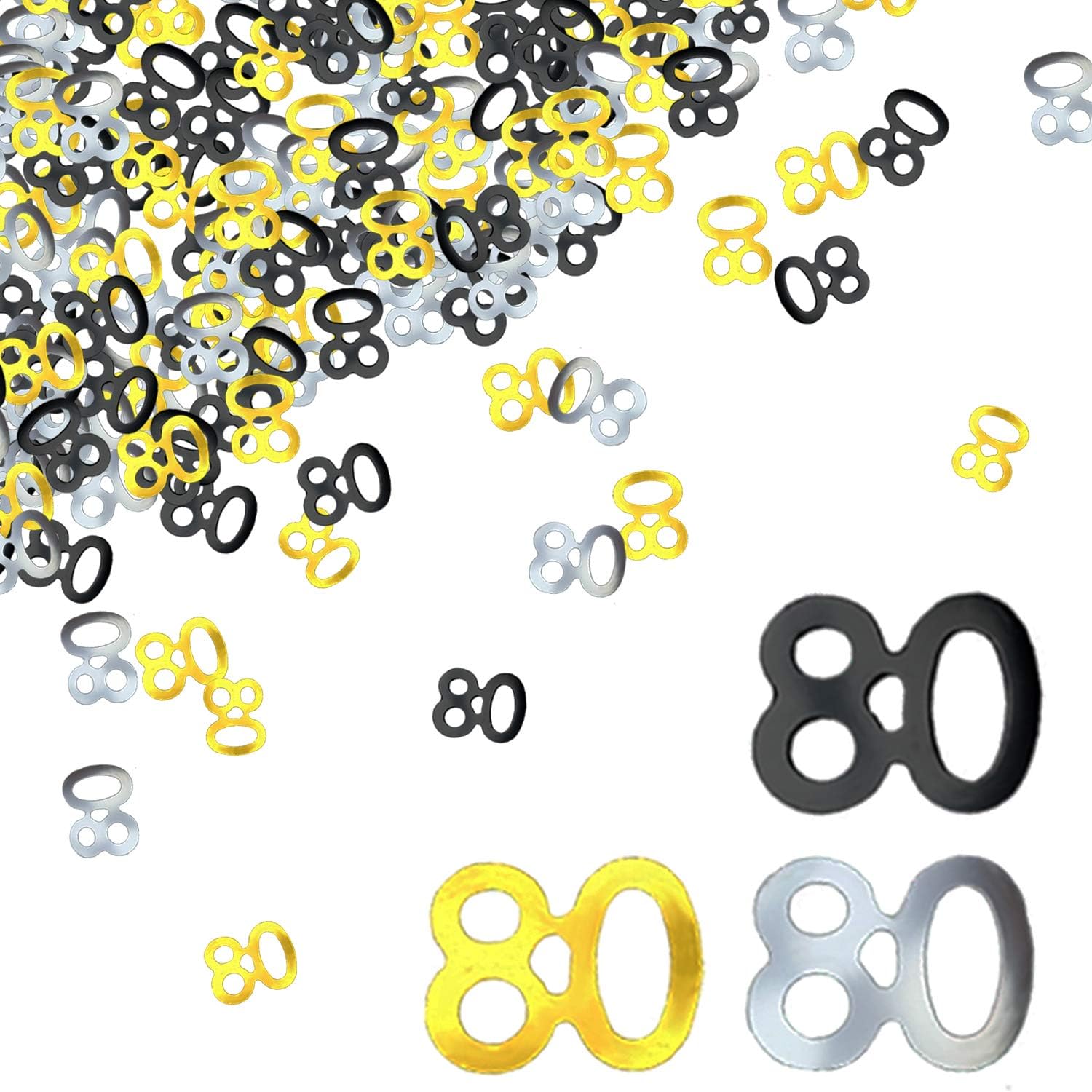 80th Birthday Confetti Eighty Years Old 80 Anniversary Number Confetti for Birthday Party Decor Wedding Table Decoration 1oz, Gold Silver Black Mix